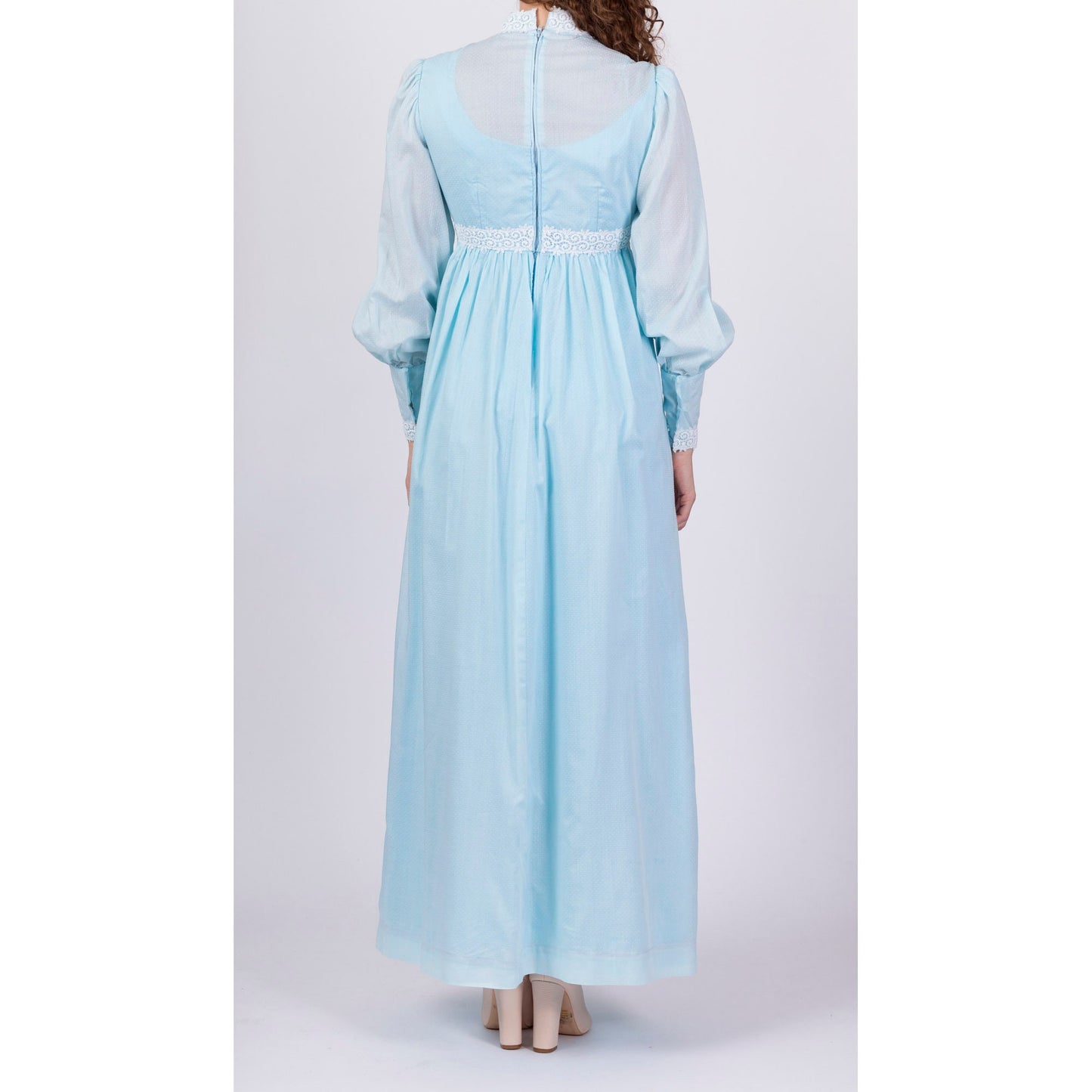 60s Swiss Dot Boho Prairie Maxi Dress - Small 