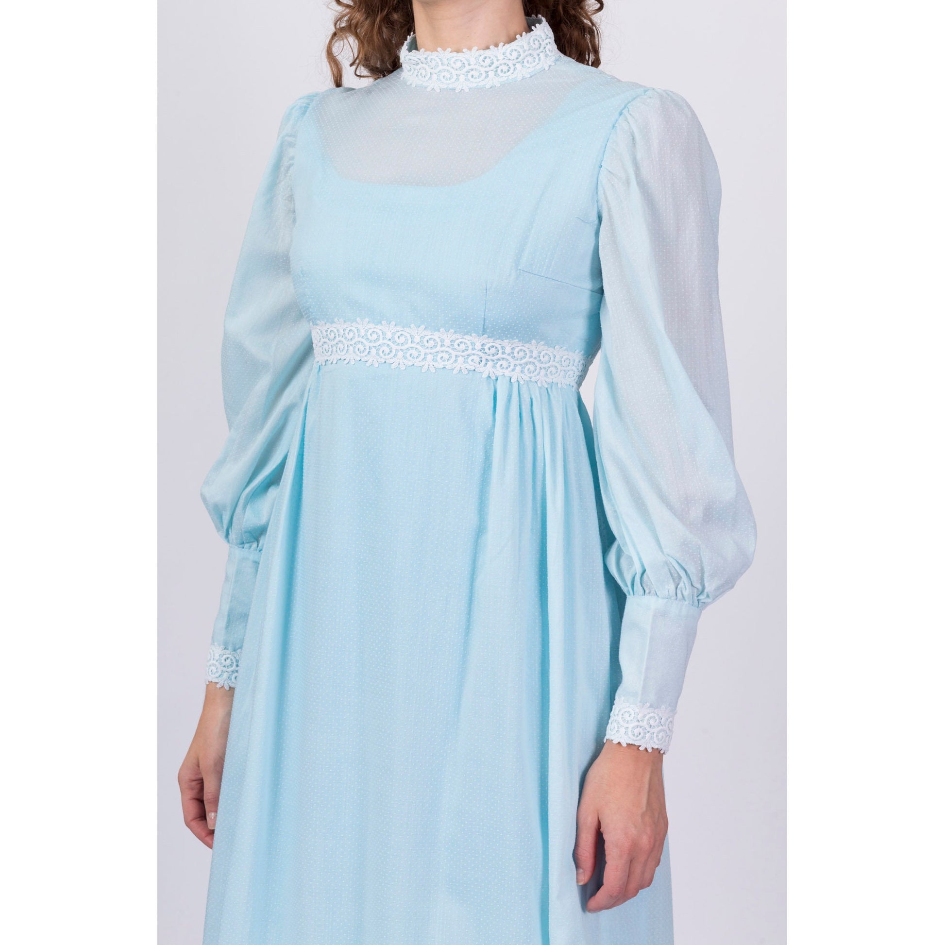 60s Swiss Dot Boho Prairie Maxi Dress - Small 