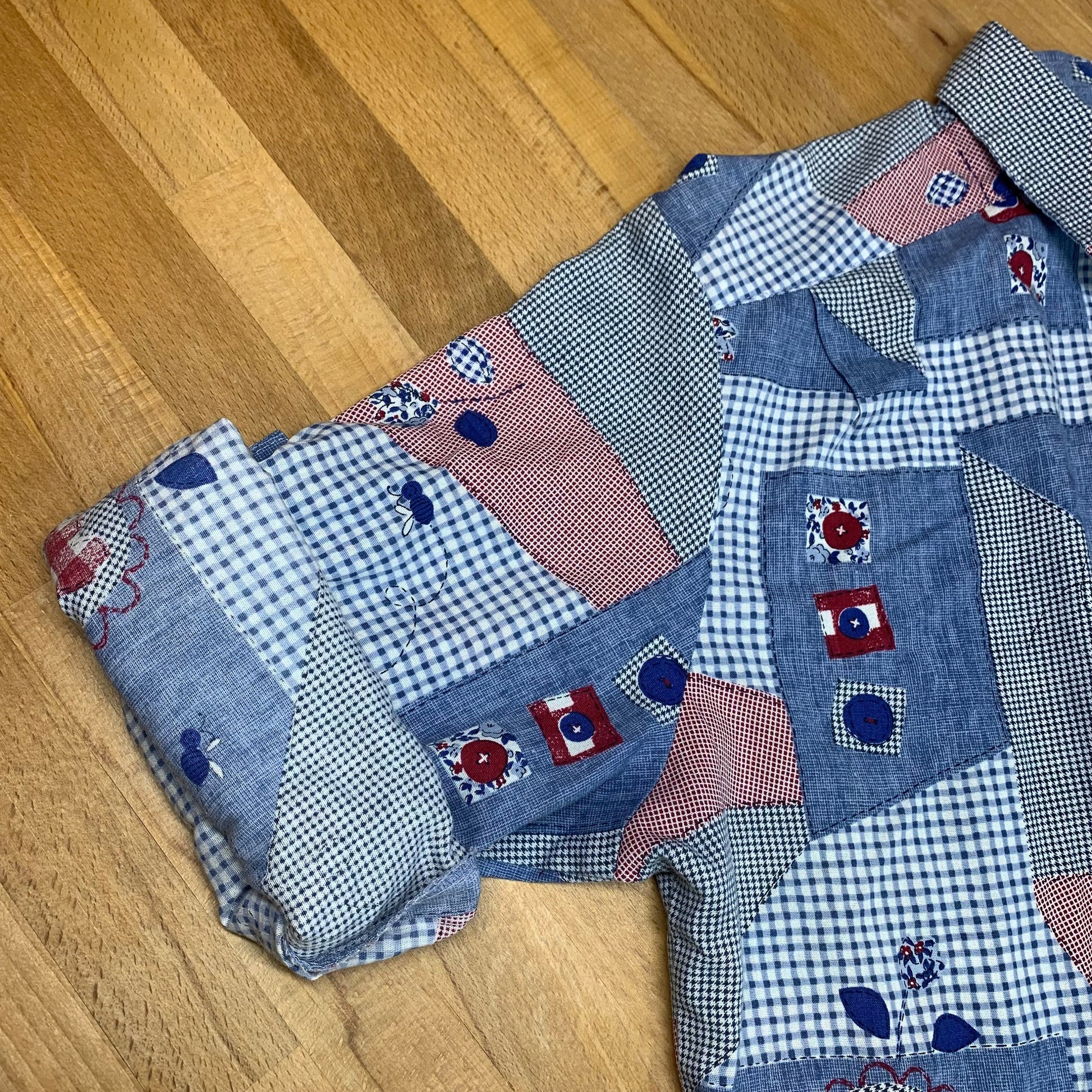 90s Does 70s Boho Chambray Patchwork Print Shirt - Large 