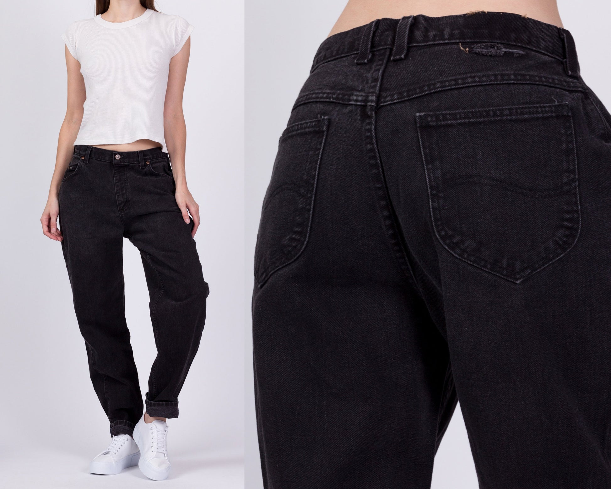 90s Lee Black High Waist Mom Jeans - Medium to Large, 30.5" 
