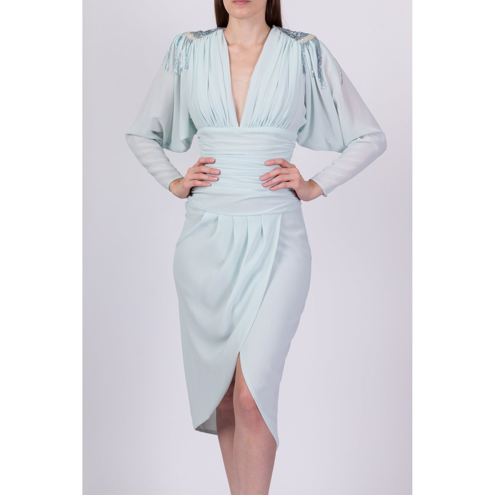 Vintage 80s Casadei Beaded Cocktail Dress - Extra Small 