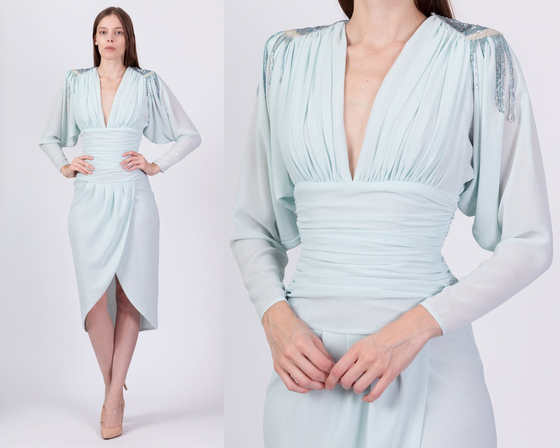 Vintage 80s Casadei Beaded Cocktail Dress - Extra Small 