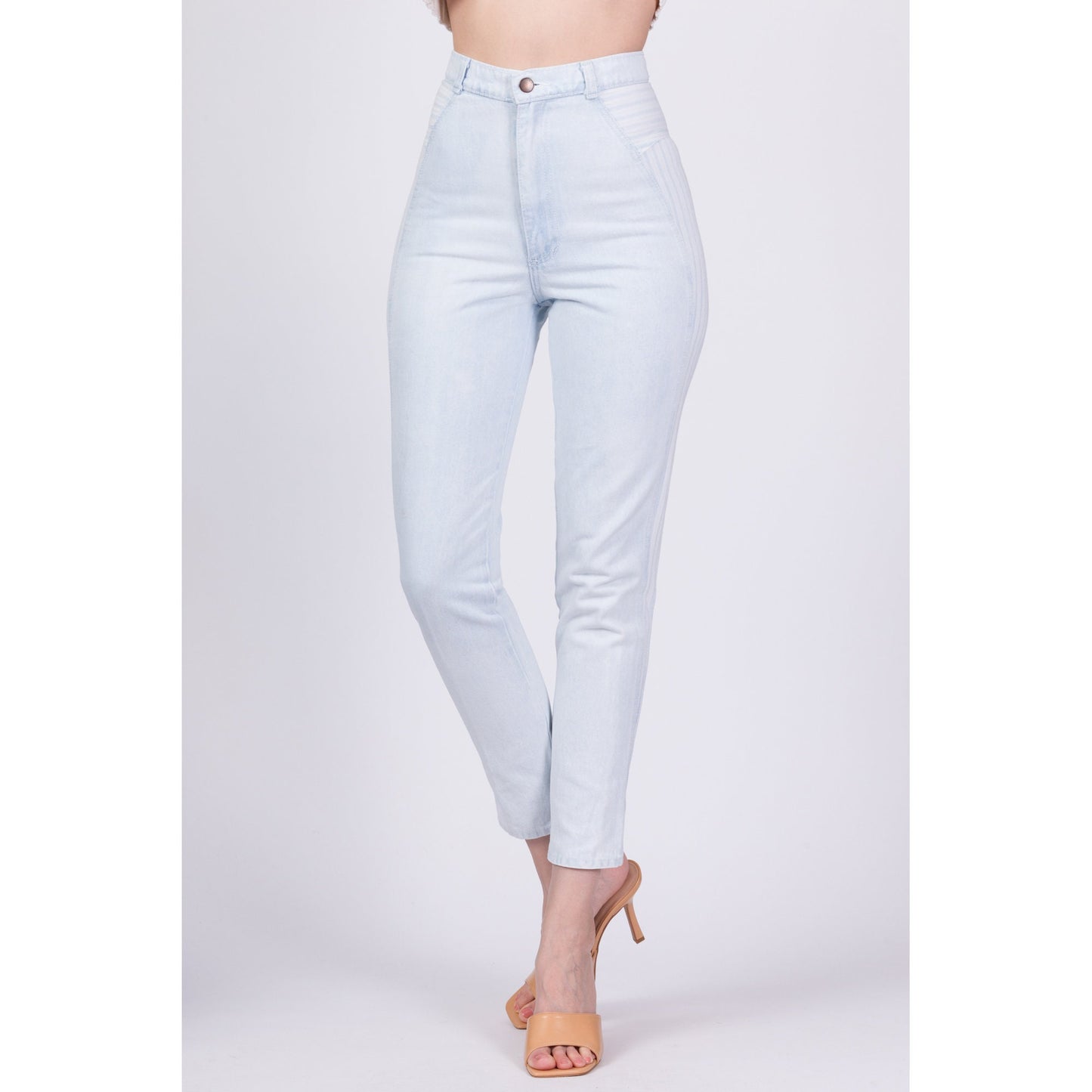 80s High Waist Striped Skinny Jeans - Extra Small, 25" 