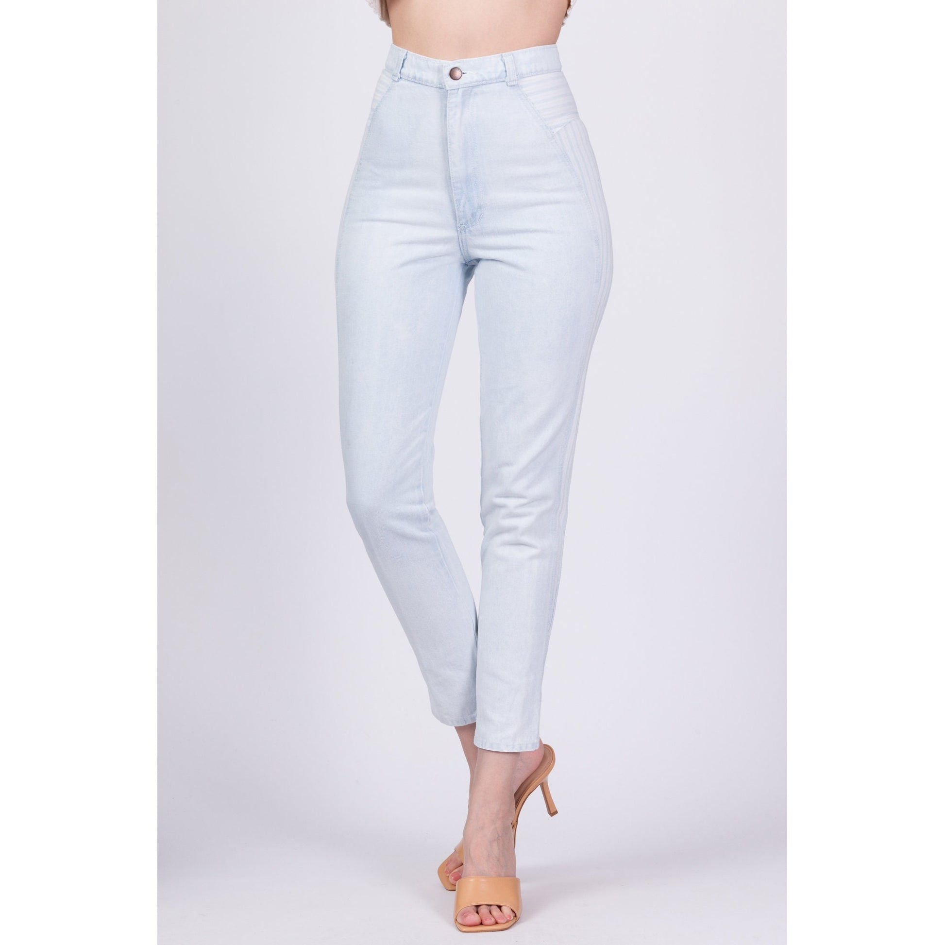 80s High Waist Striped Skinny Jeans - Extra Small, 25" 