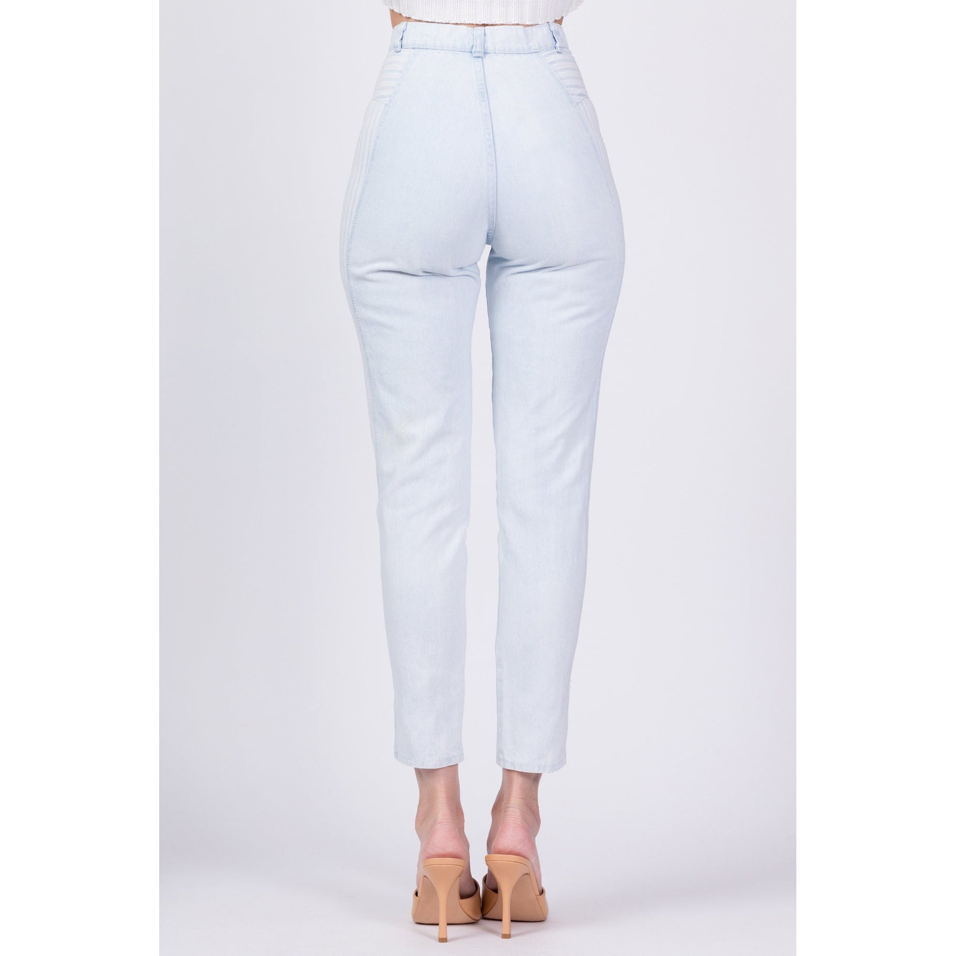 80s High Waist Striped Skinny Jeans - Extra Small, 25" 