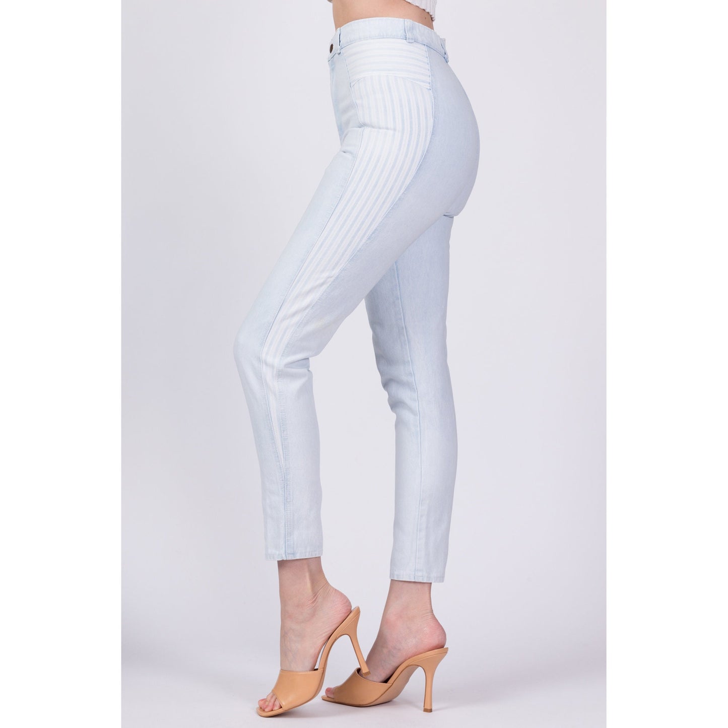 80s High Waist Striped Skinny Jeans - Extra Small, 25" 