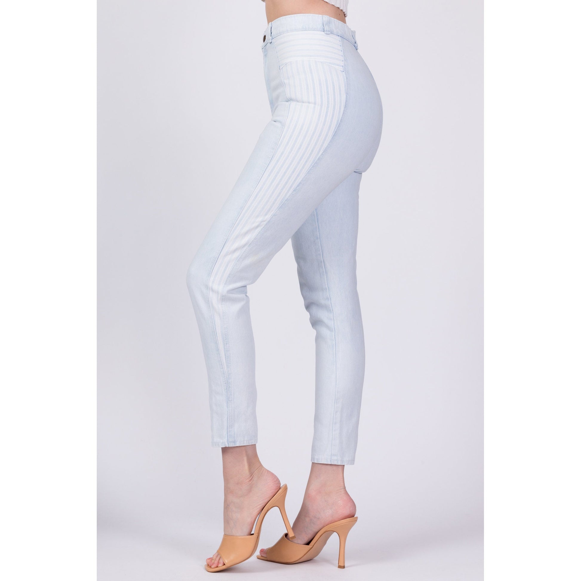 80s High Waist Striped Skinny Jeans - Extra Small, 25" 