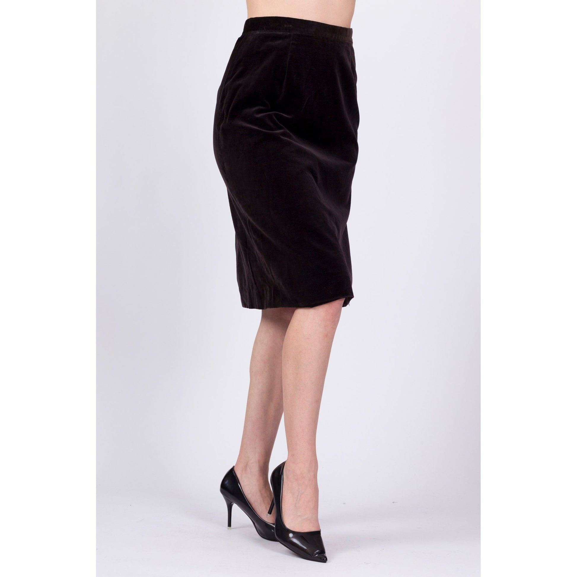 70s Campus Casuals Dark Brown Velvet Midi Skirt - Medium, 27.5" 