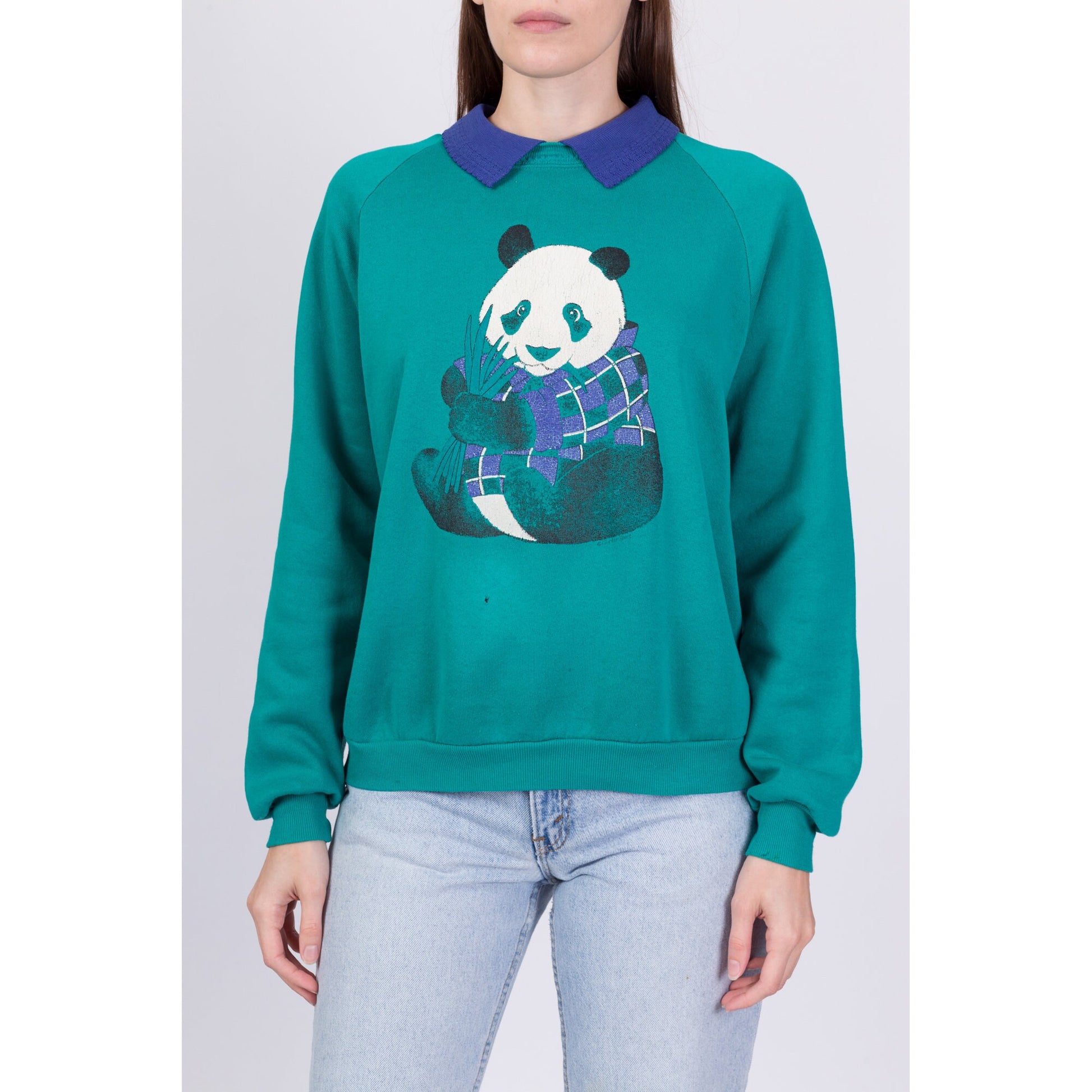 90s Panda Collared Sweatshirt - Large 