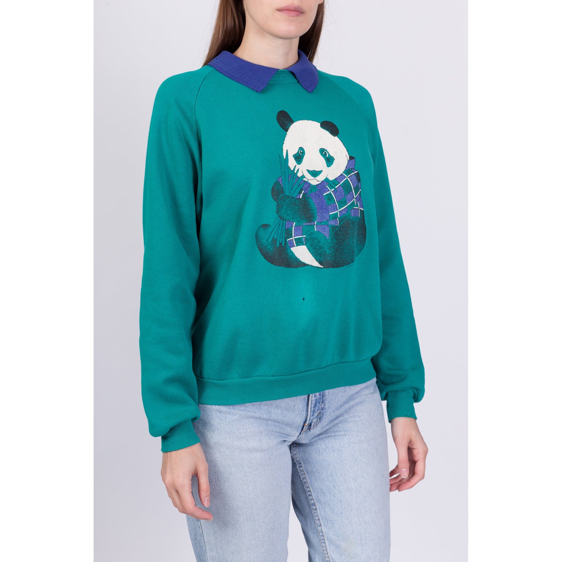 90s Panda Collared Sweatshirt - Large 
