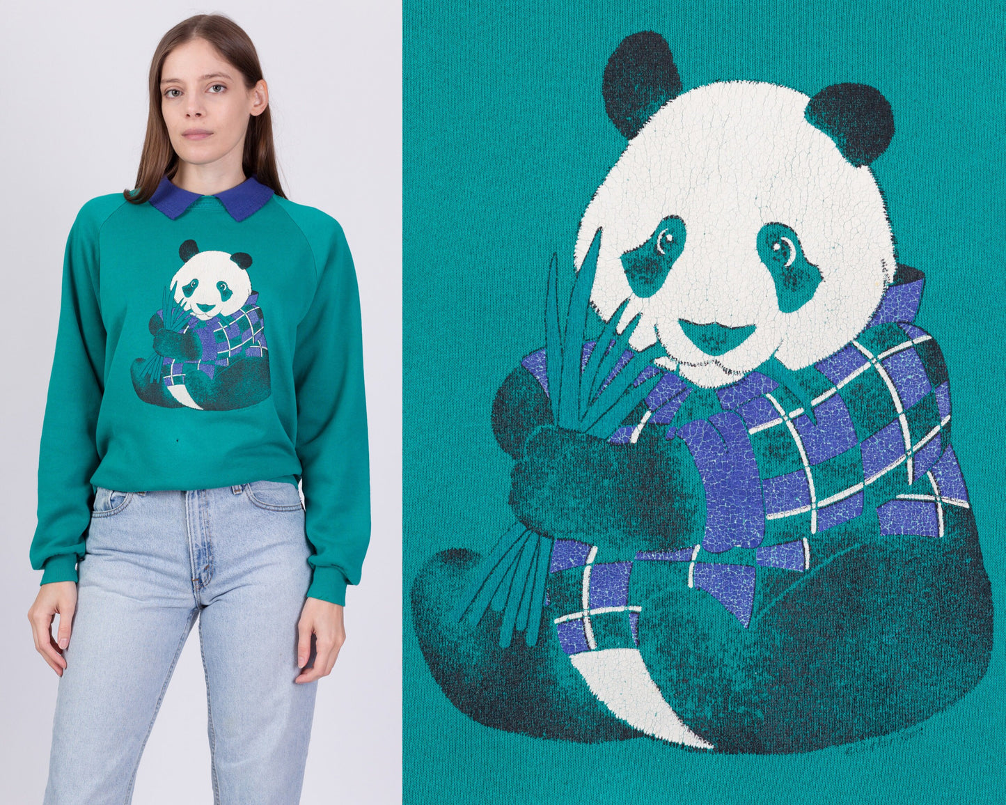 90s Panda Collared Sweatshirt - Large 