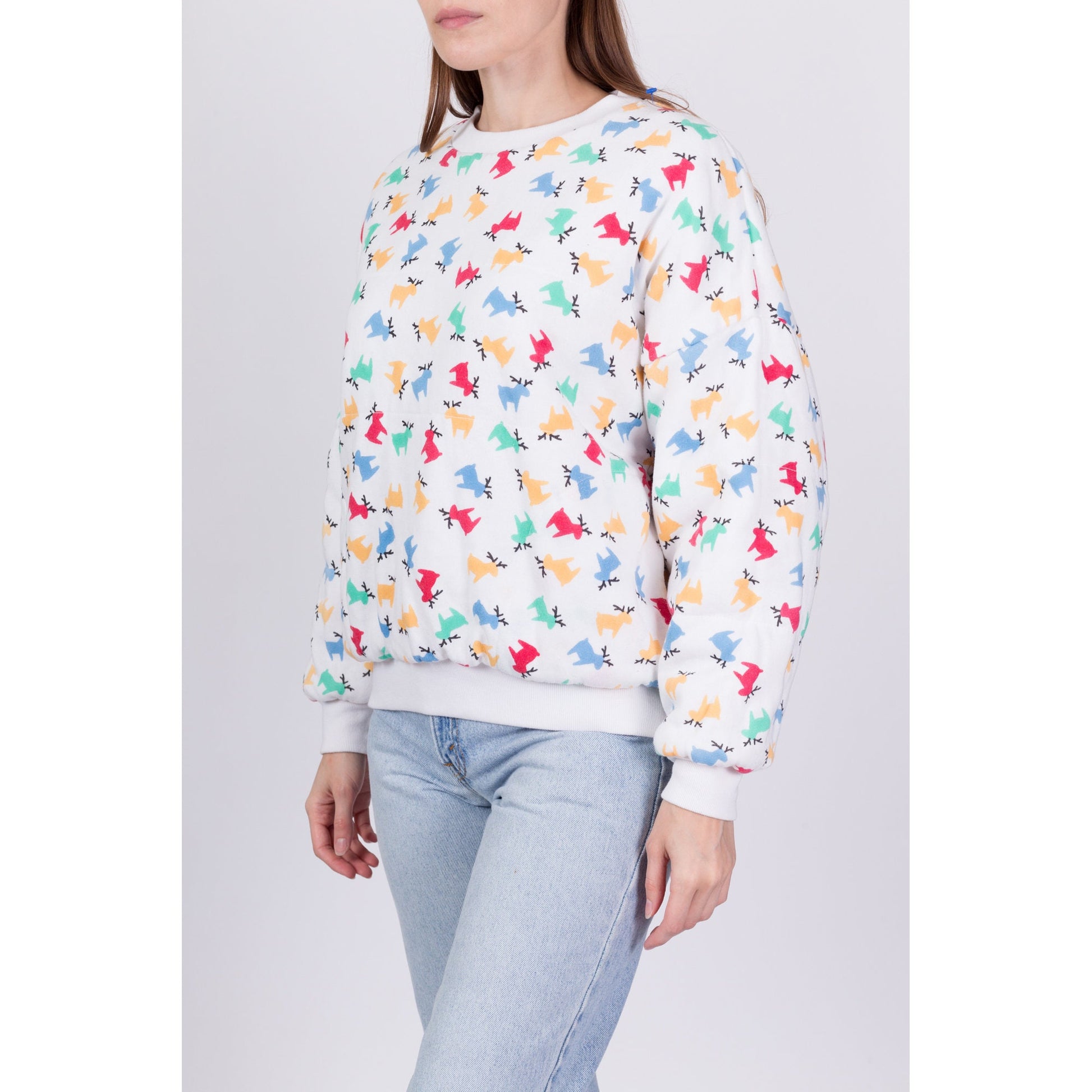 80s Reindeer Teddy Bear Reversible Sweatshirt - Medium 