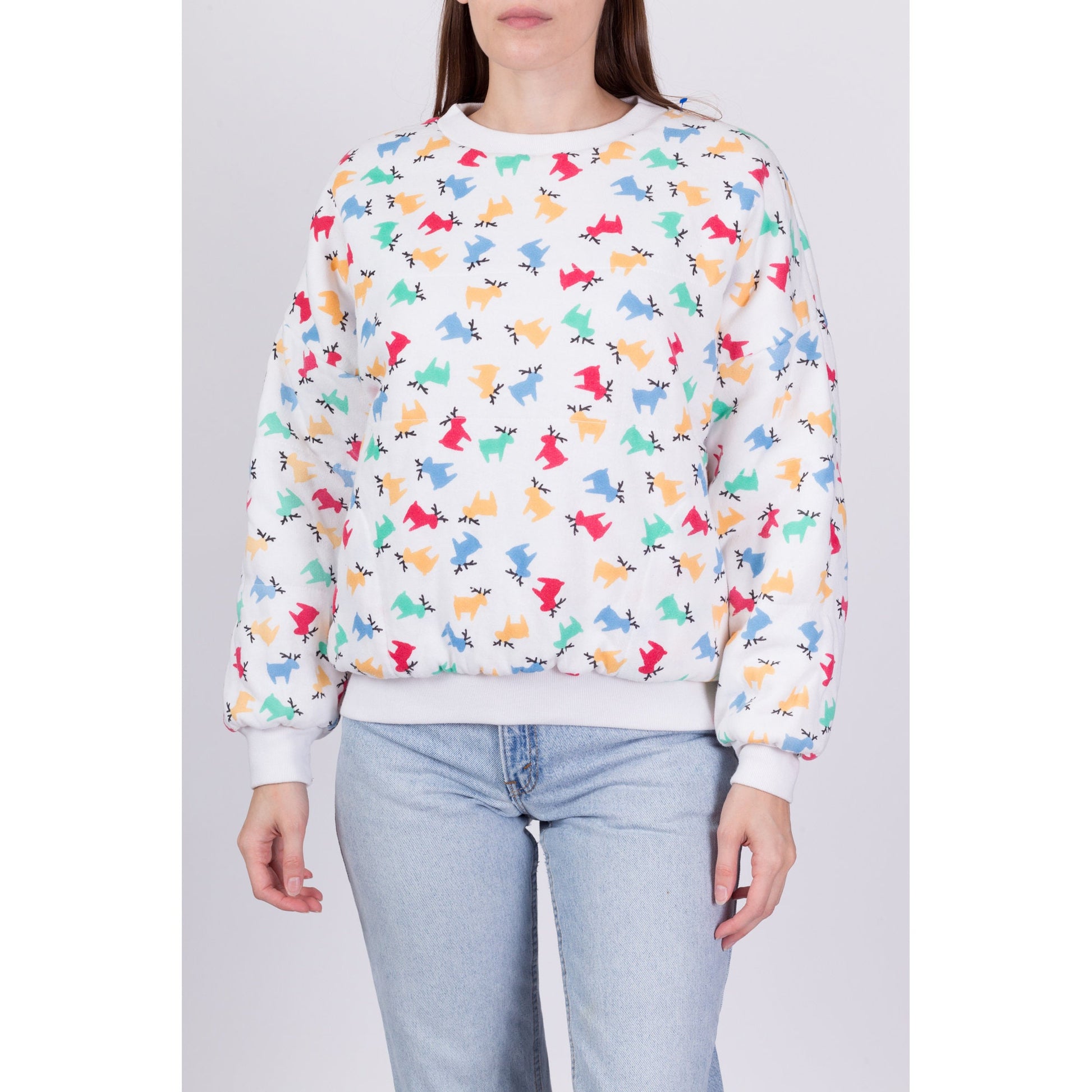 80s Reindeer Teddy Bear Reversible Sweatshirt - Medium 