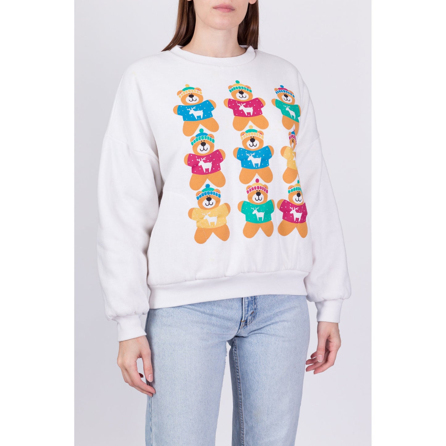 80s Reindeer Teddy Bear Reversible Sweatshirt - Medium 
