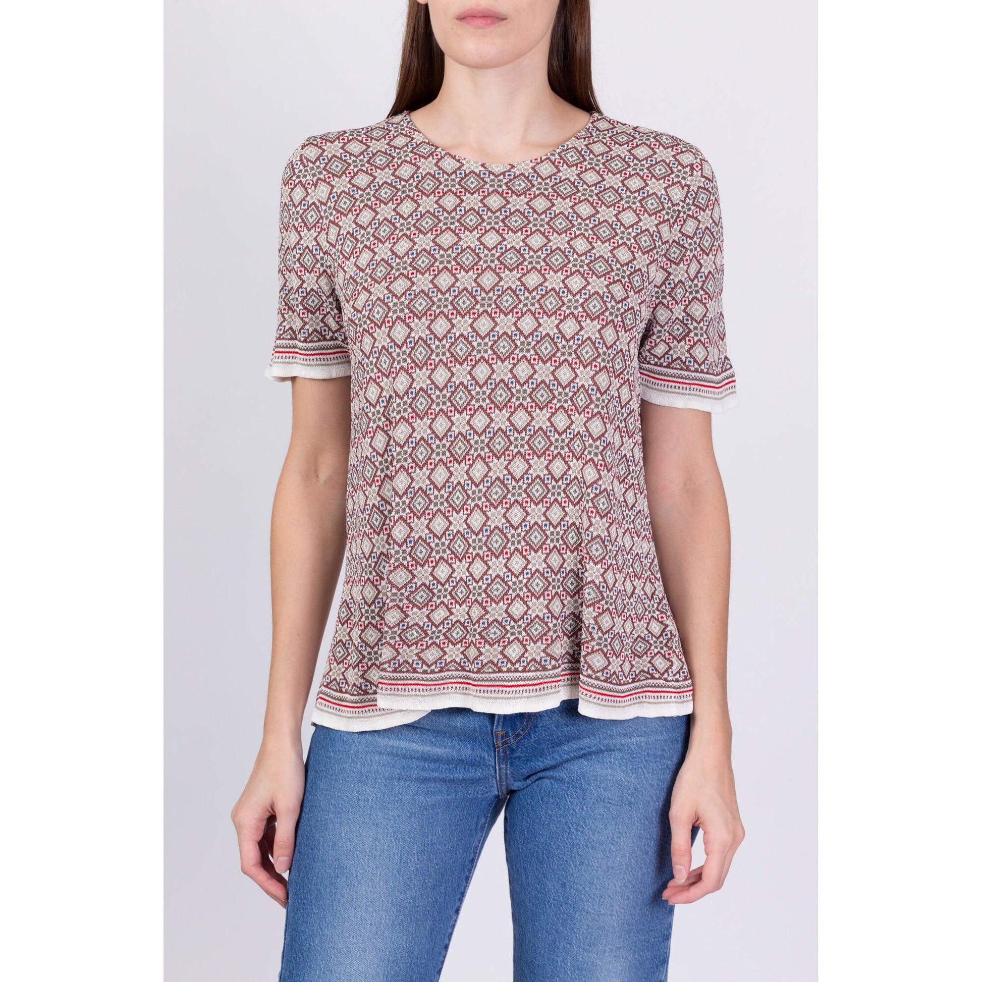 70s 80s Geometric Knit Top - Small to Medium 