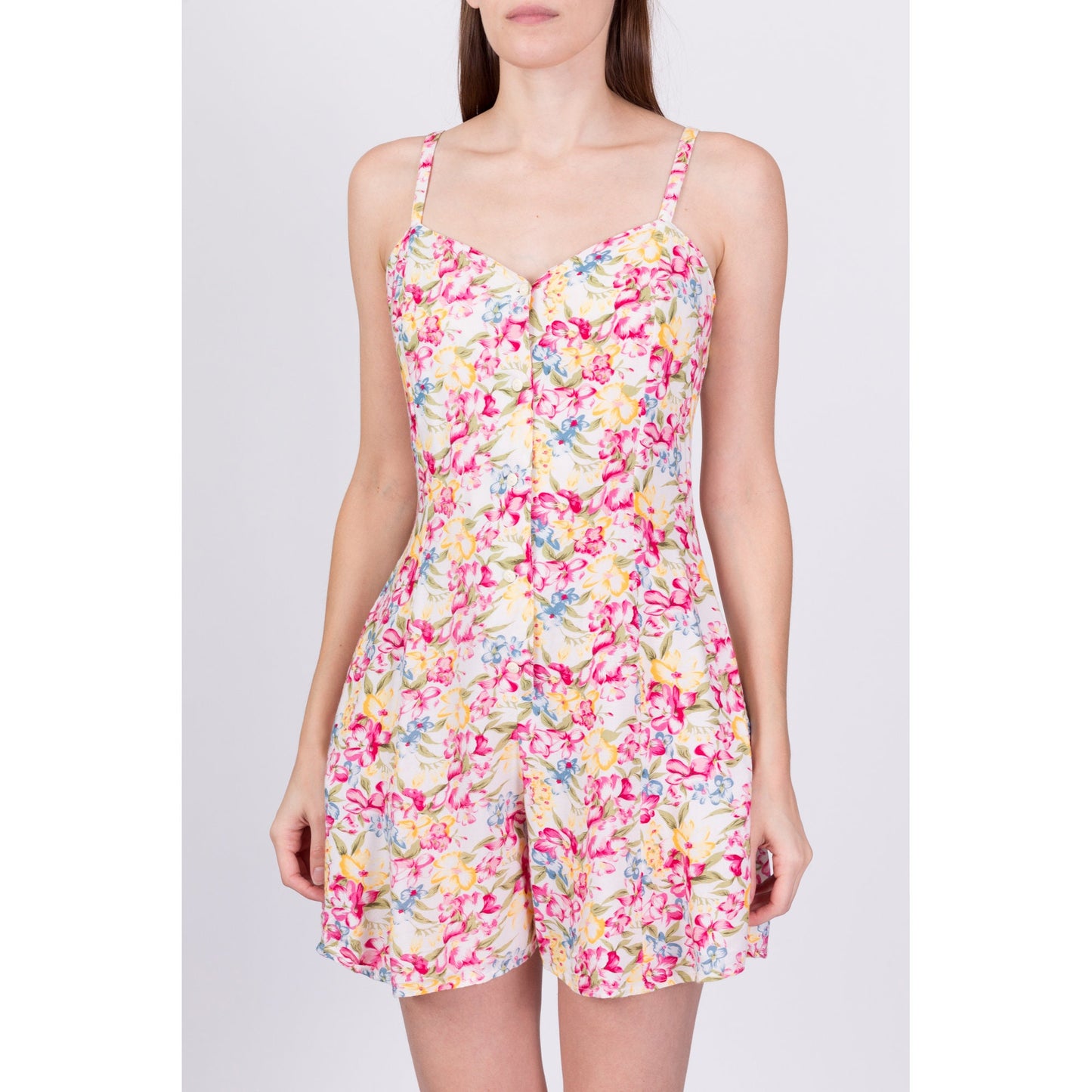 90s Grunge Pink Floral Romper - Petite Medium 