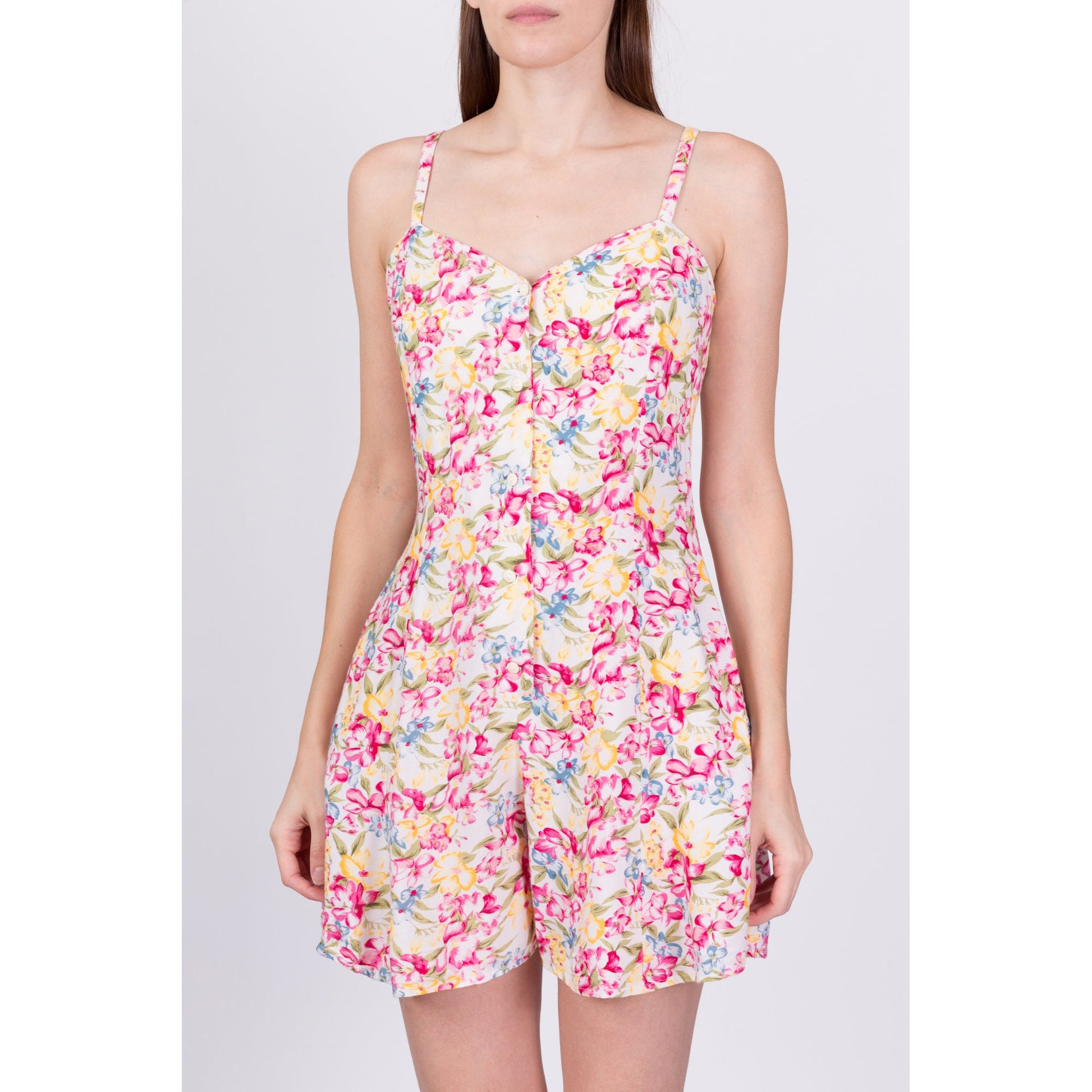 90s Grunge Pink Floral Romper - Petite Medium 