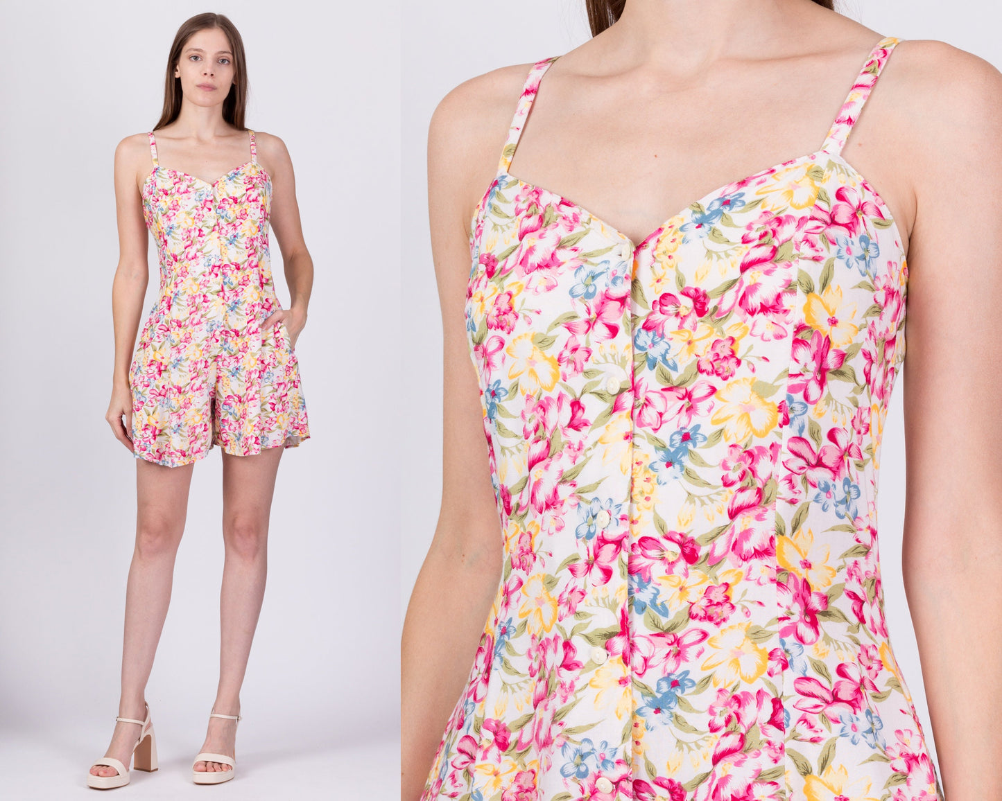 90s Grunge Pink Floral Romper - Petite Medium 