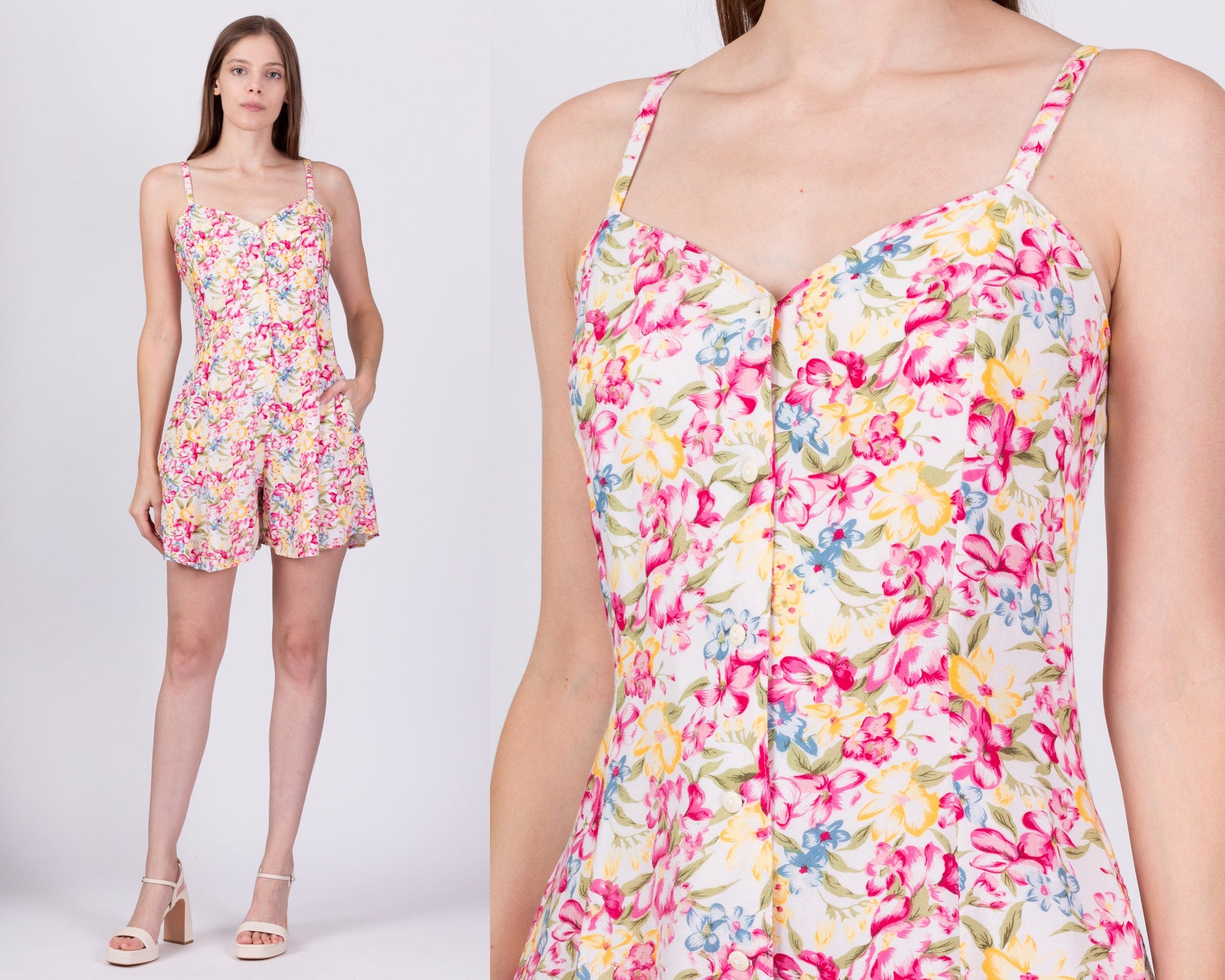 90s Grunge Pink Floral Romper - Petite Medium 