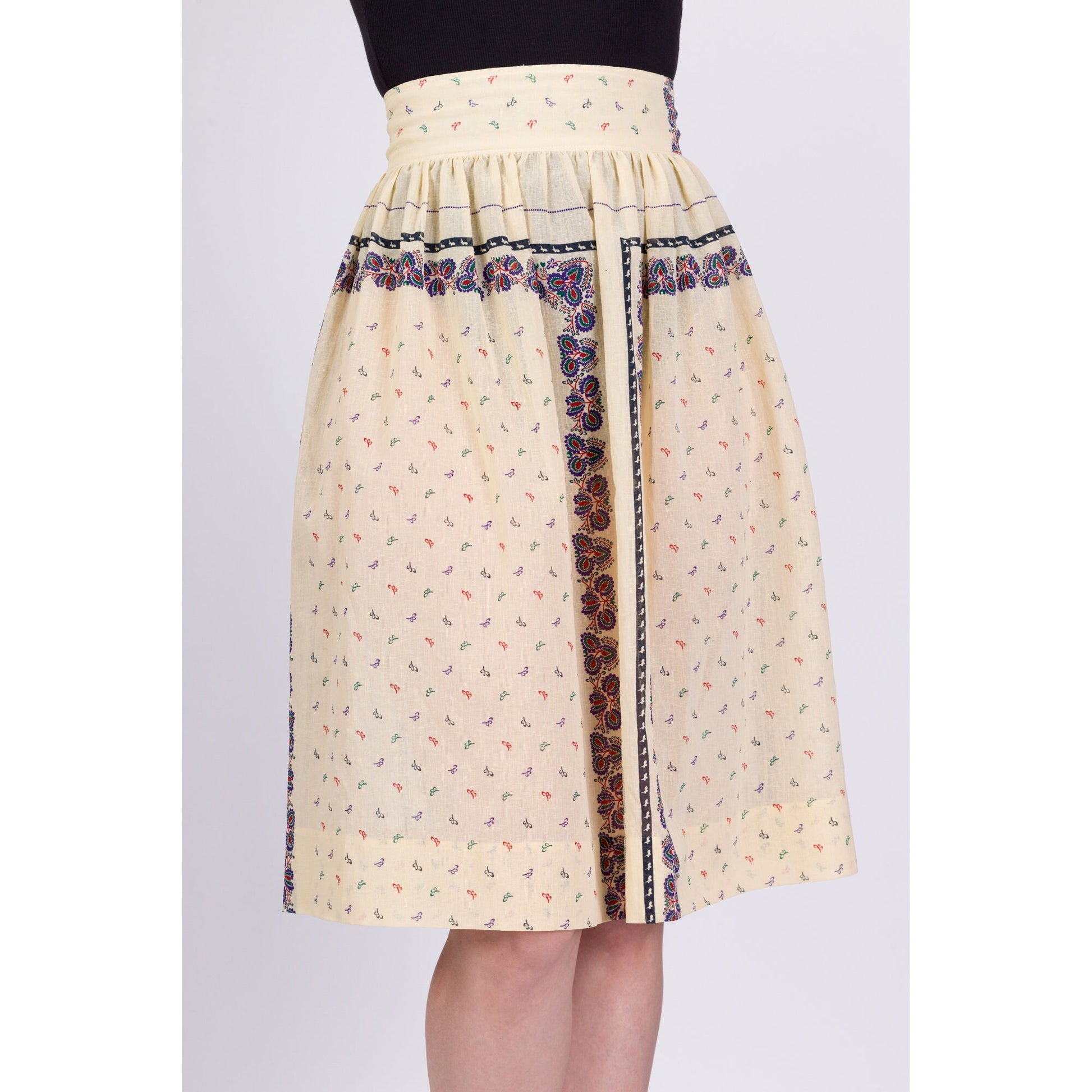 60s 70s Boho Sheer Floral Skirt - Medium, 28" 