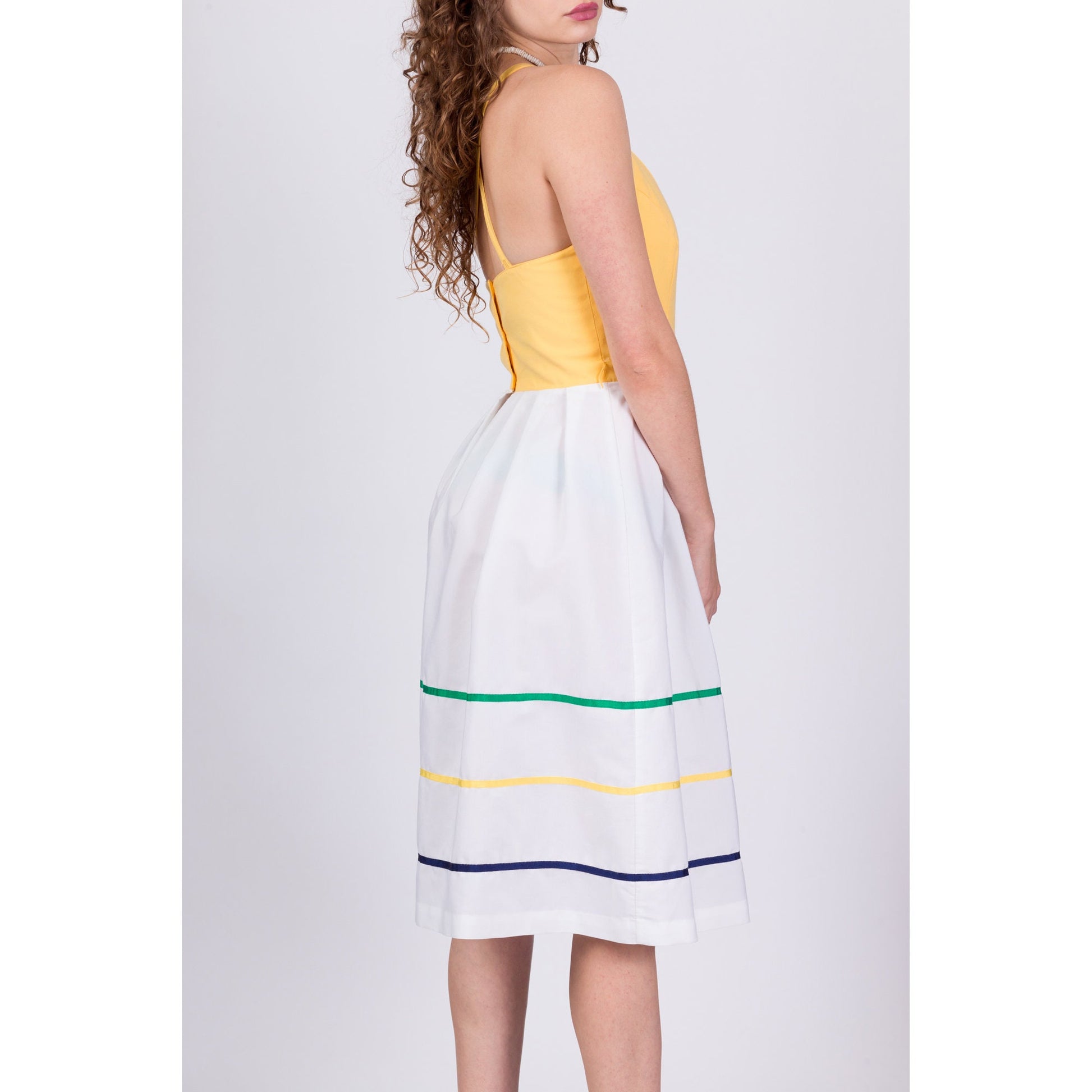 70s Yellow Cross Back Sundress - Small 