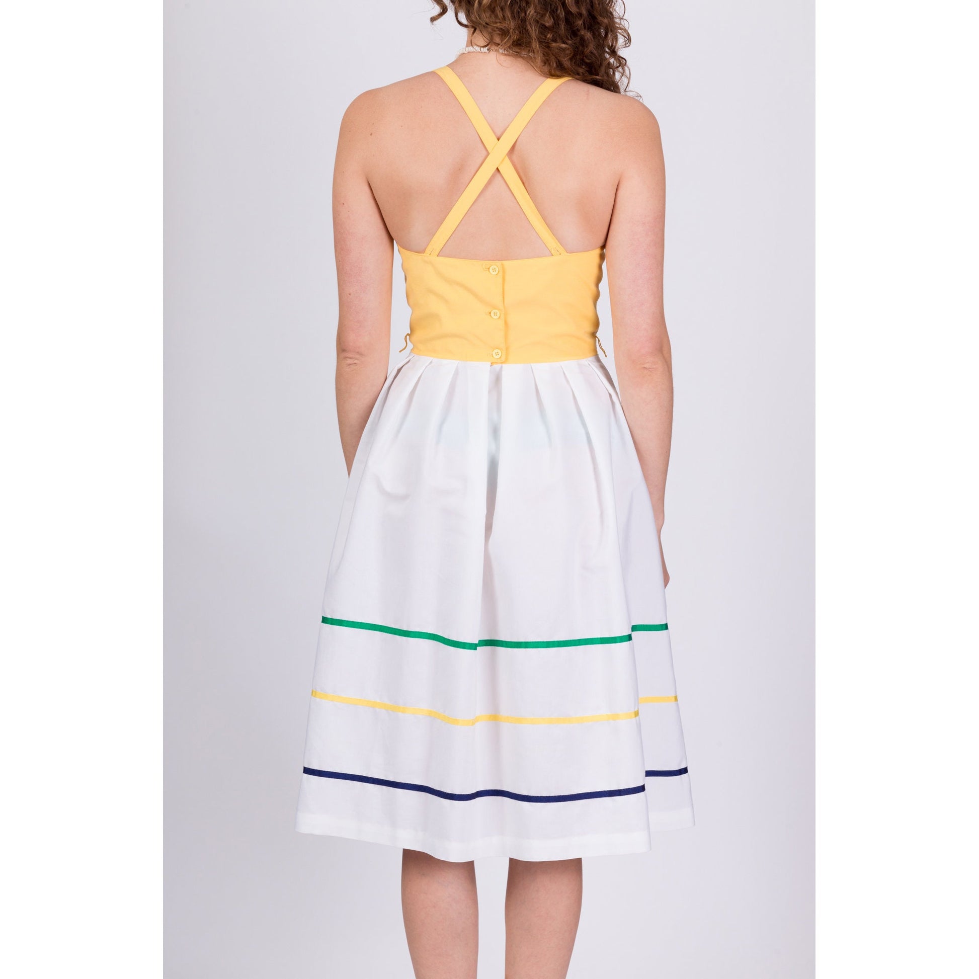 70s Yellow Cross Back Sundress - Small 