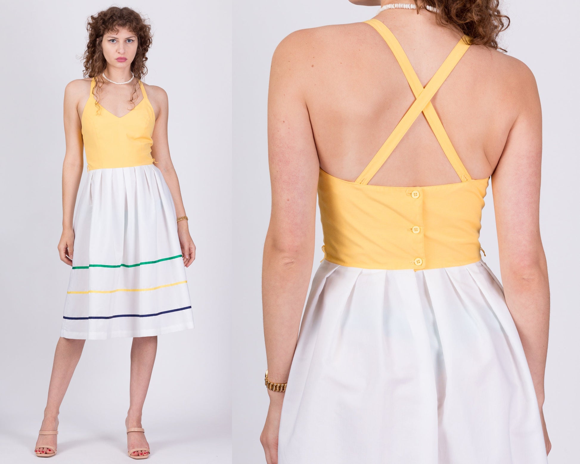 70s Yellow Cross Back Sundress - Small 