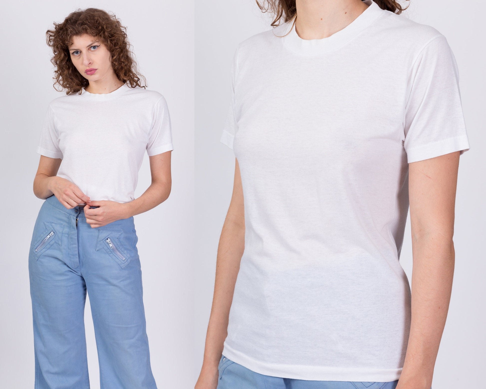 90s Plain White Crew Neck Tee - Small to Medium 