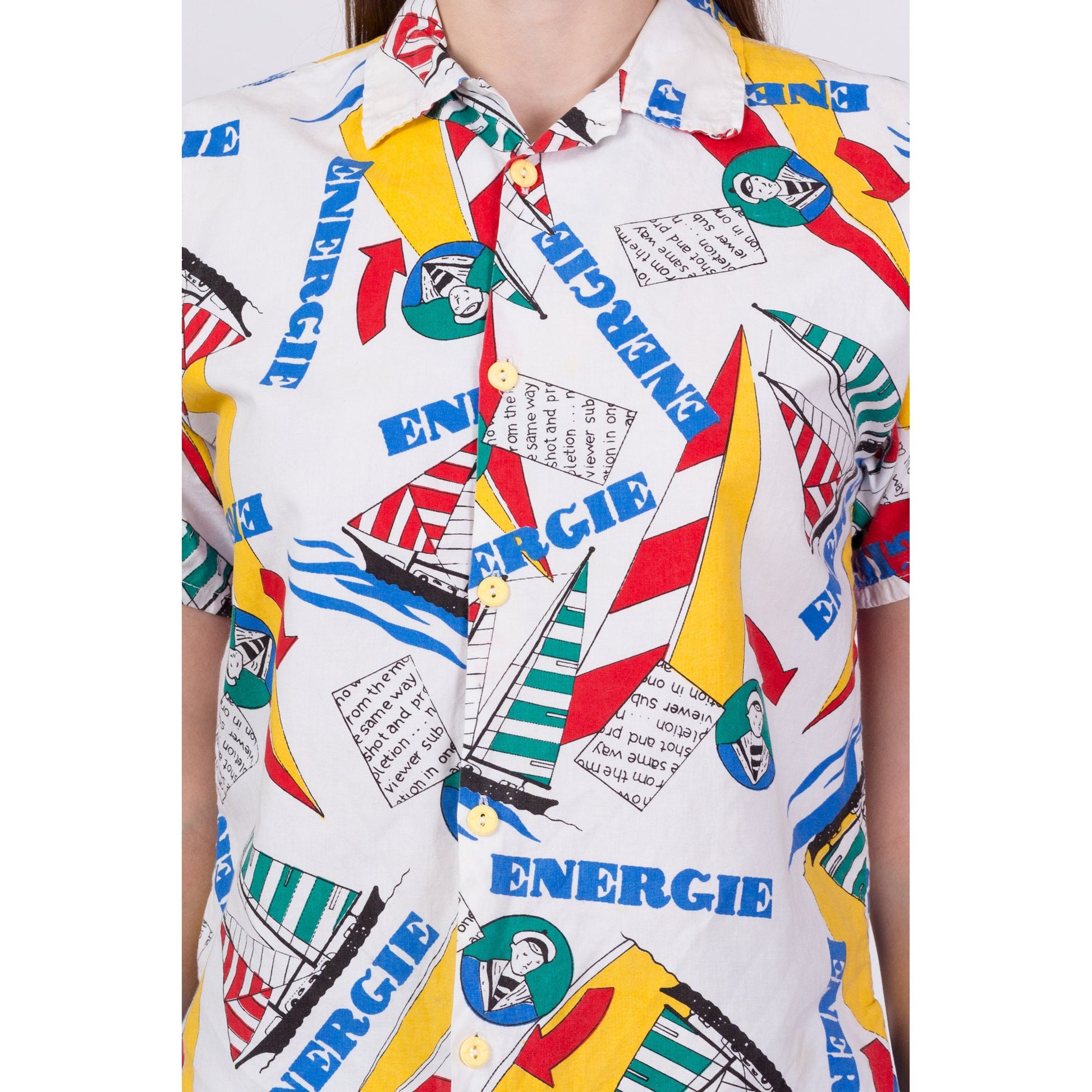 80s Novelty Sailing All-Over Print Shirt - Small 