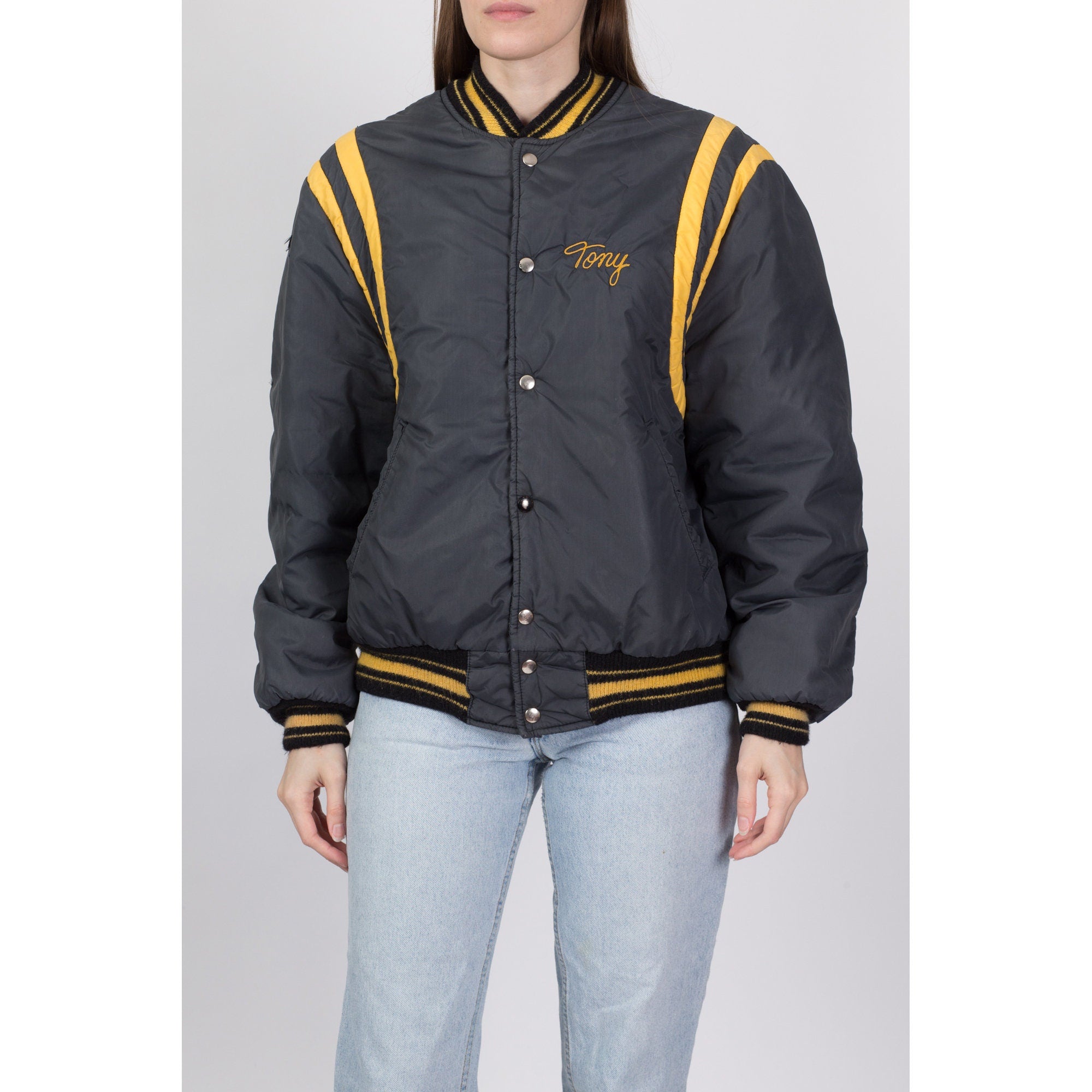 80s Genola Softball Varsity Bomber Jacket Men s Medium Women s Larg Flying Apple Vintage