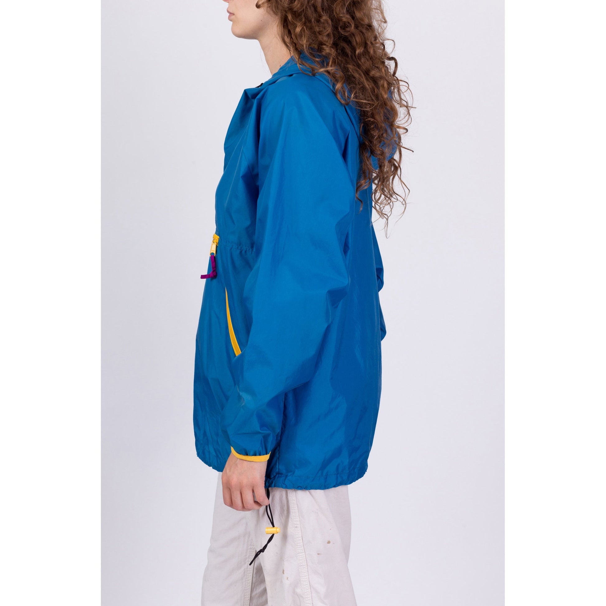 90s Blue Hooded Anorak Pullover Windbreaker - Men's Medium 