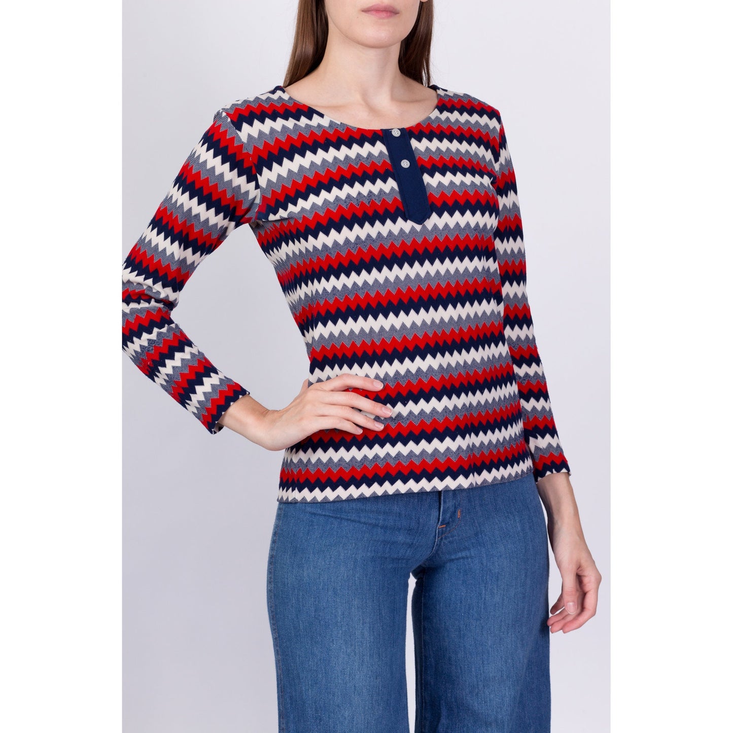 70s Zig Zag Striped Knit Shirt - Small 