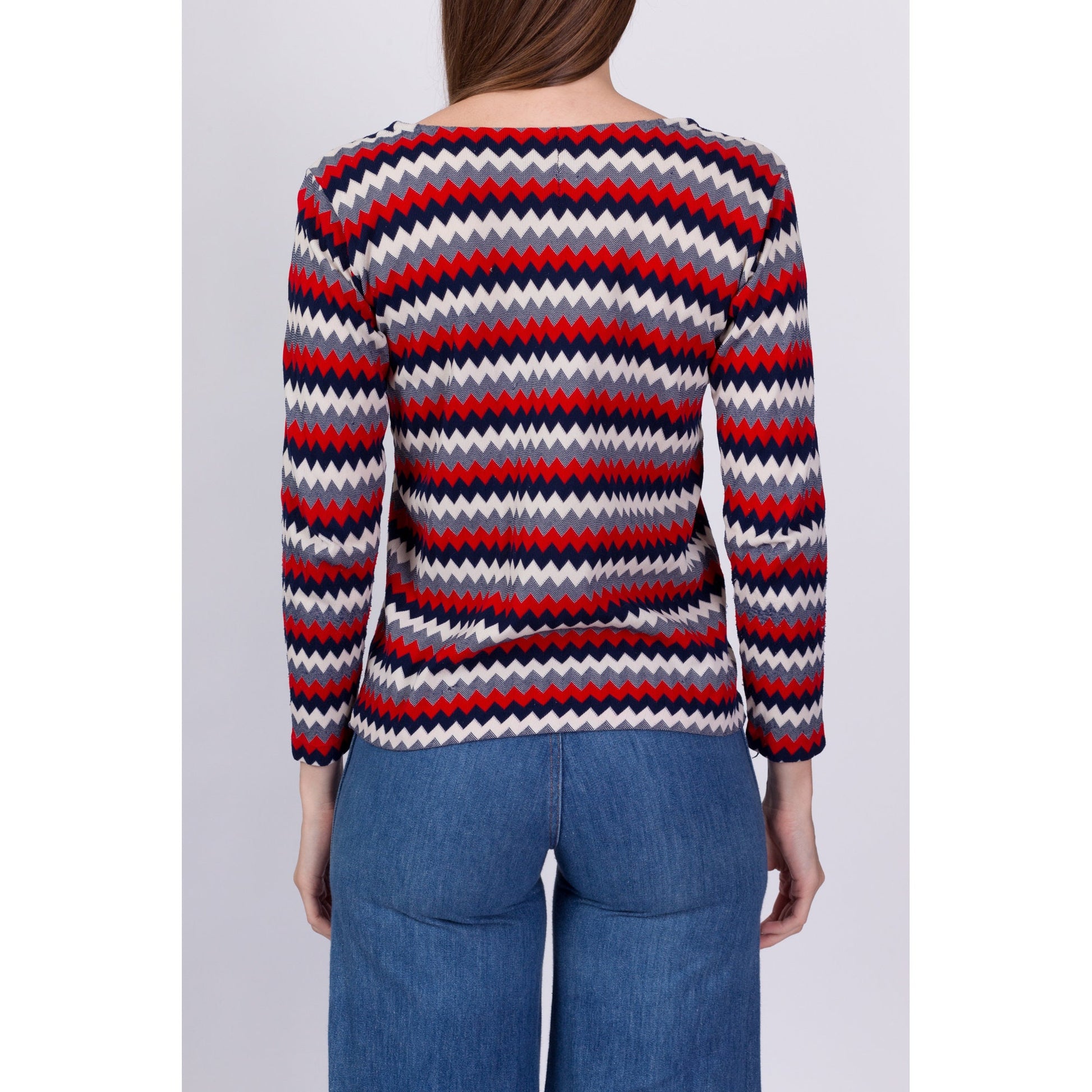 70s Zig Zag Striped Knit Shirt - Small 