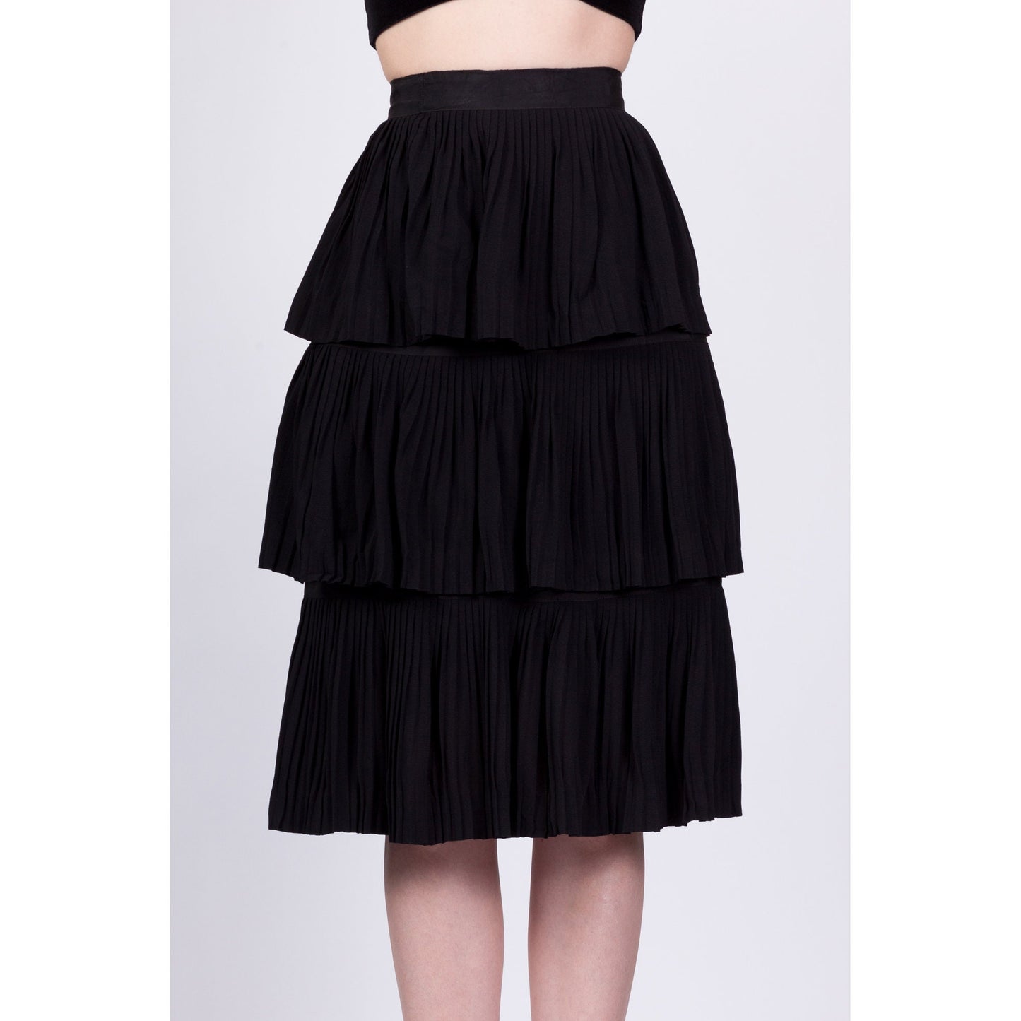 50s Black Tiered Midi Skirt - Extra Small, 22.5" 