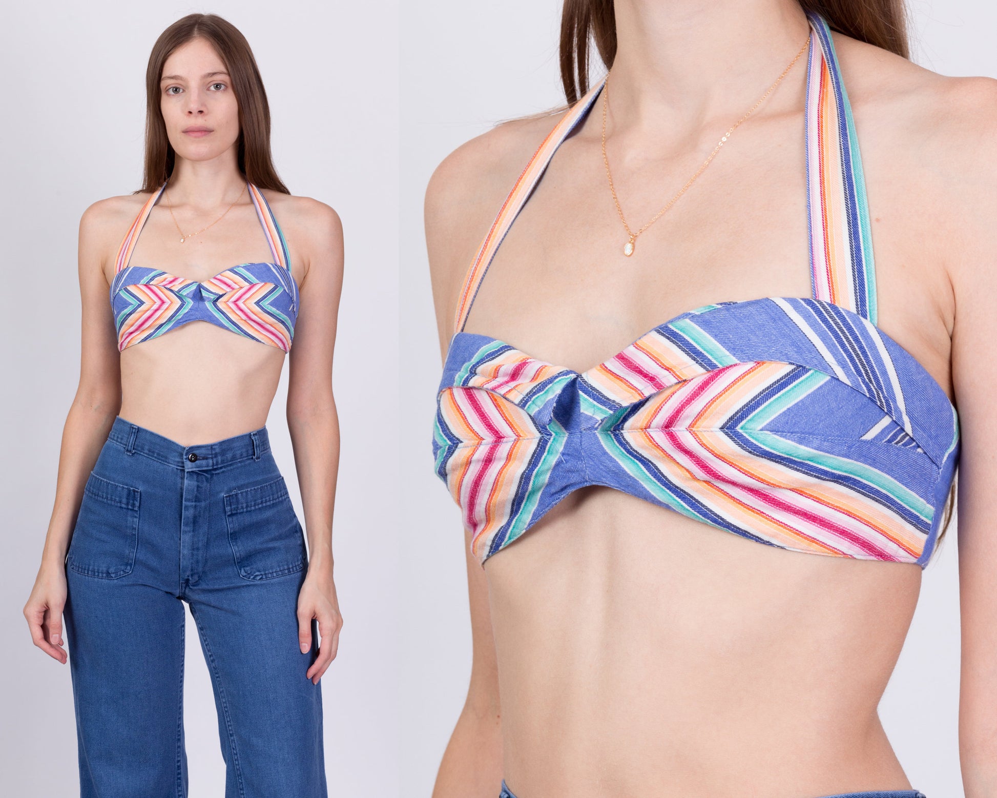 70s Boho Striped Crop Top - Extra Small 