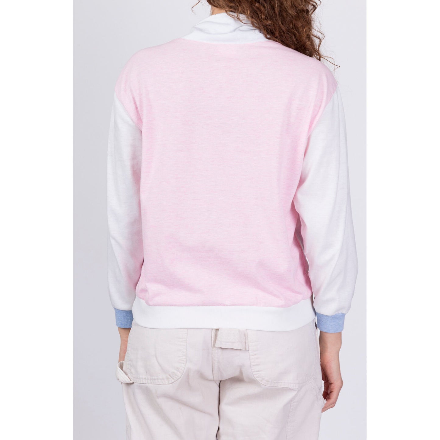 80s Pastel Pink Color Block Sweatshirt - Petite Medium 