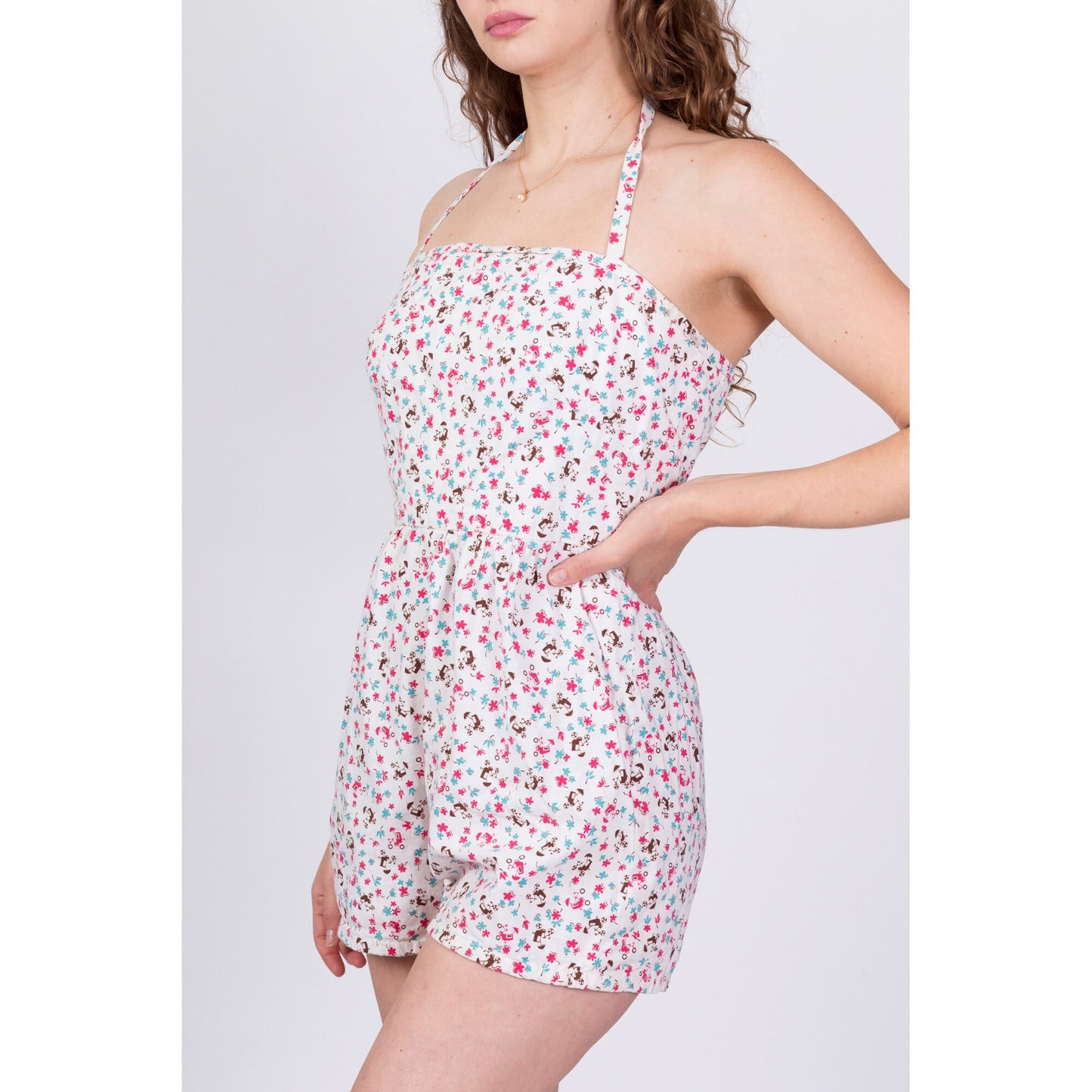 1950s Novelty Print Halter Playsuit - Small to Medium 