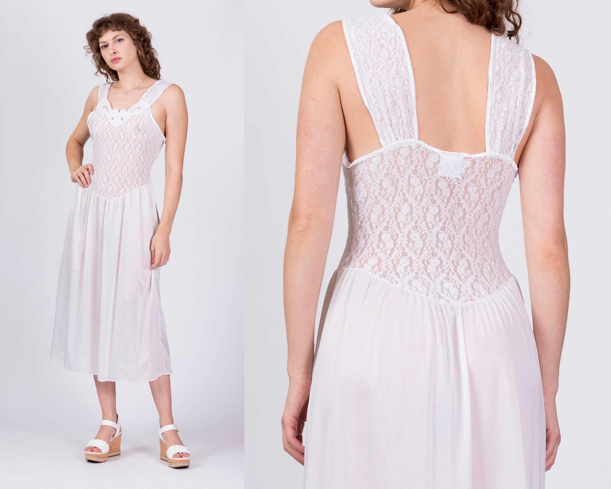 80s Sheer White Lace Nightgown - Medium – Flying Apple Vintage