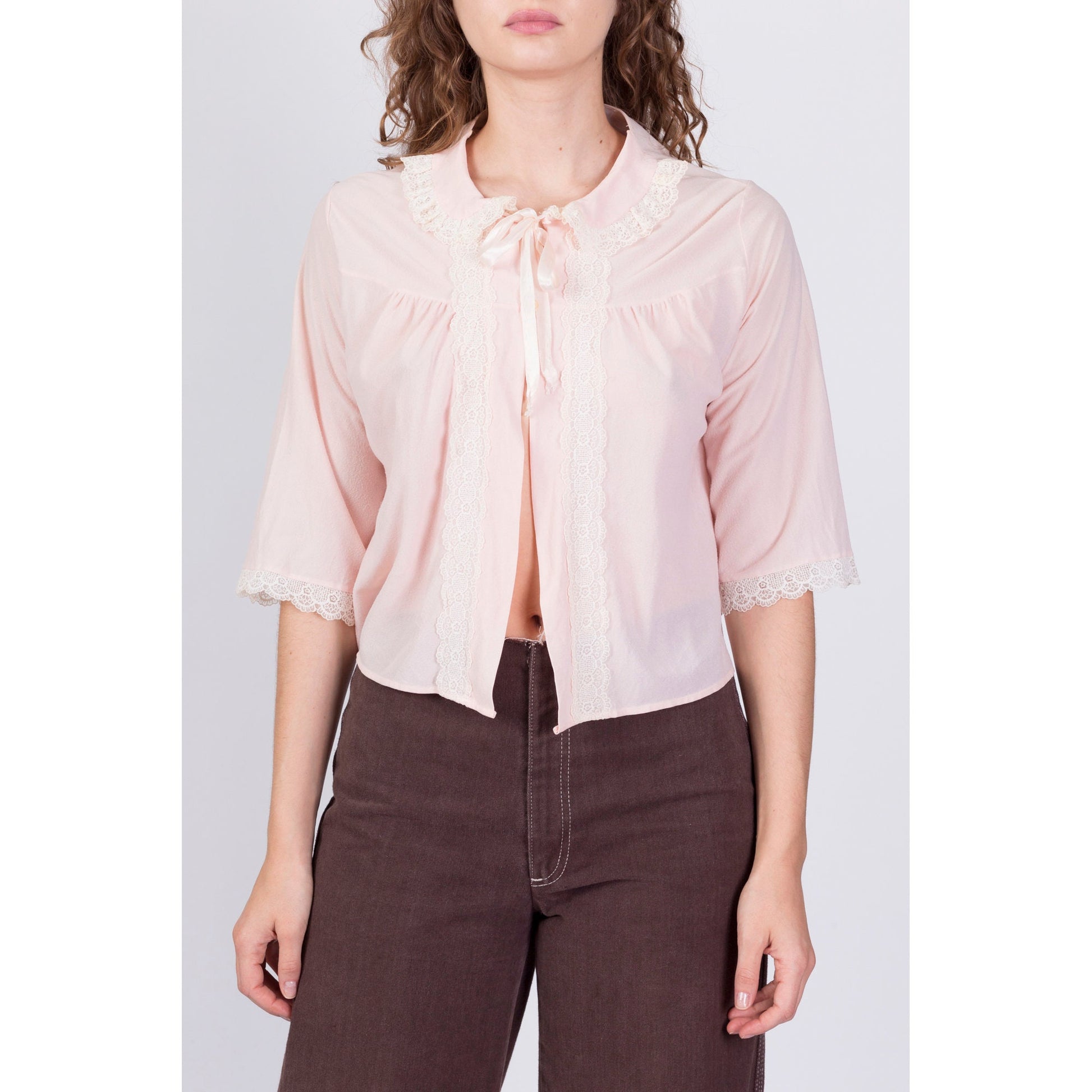 1950s Baby Pink Bed Jacket - Small 