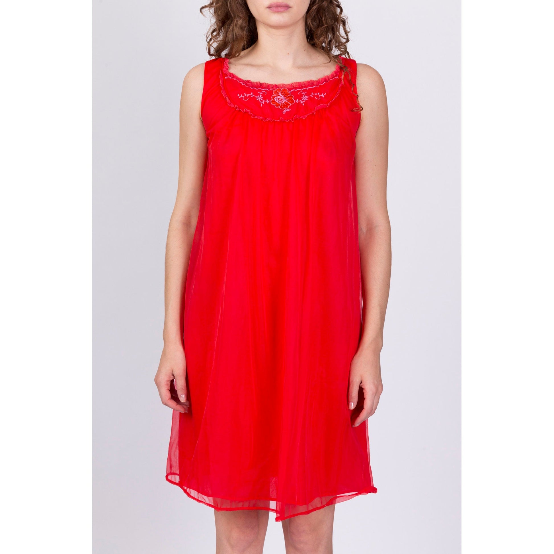 60s Red Babydoll Nightie - Small 