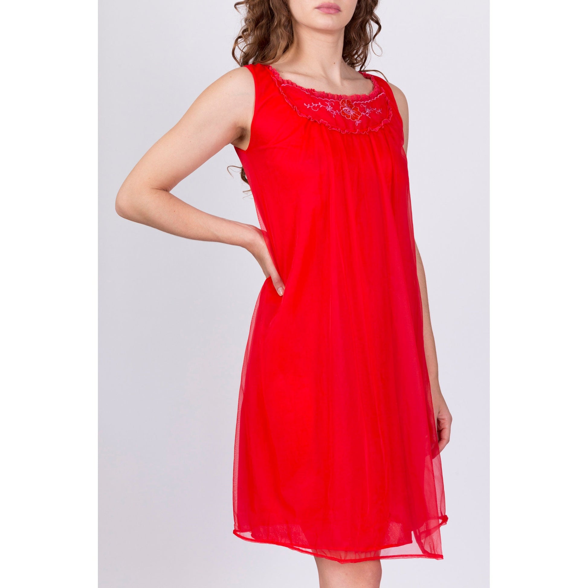 60s Red Babydoll Nightie - Small 
