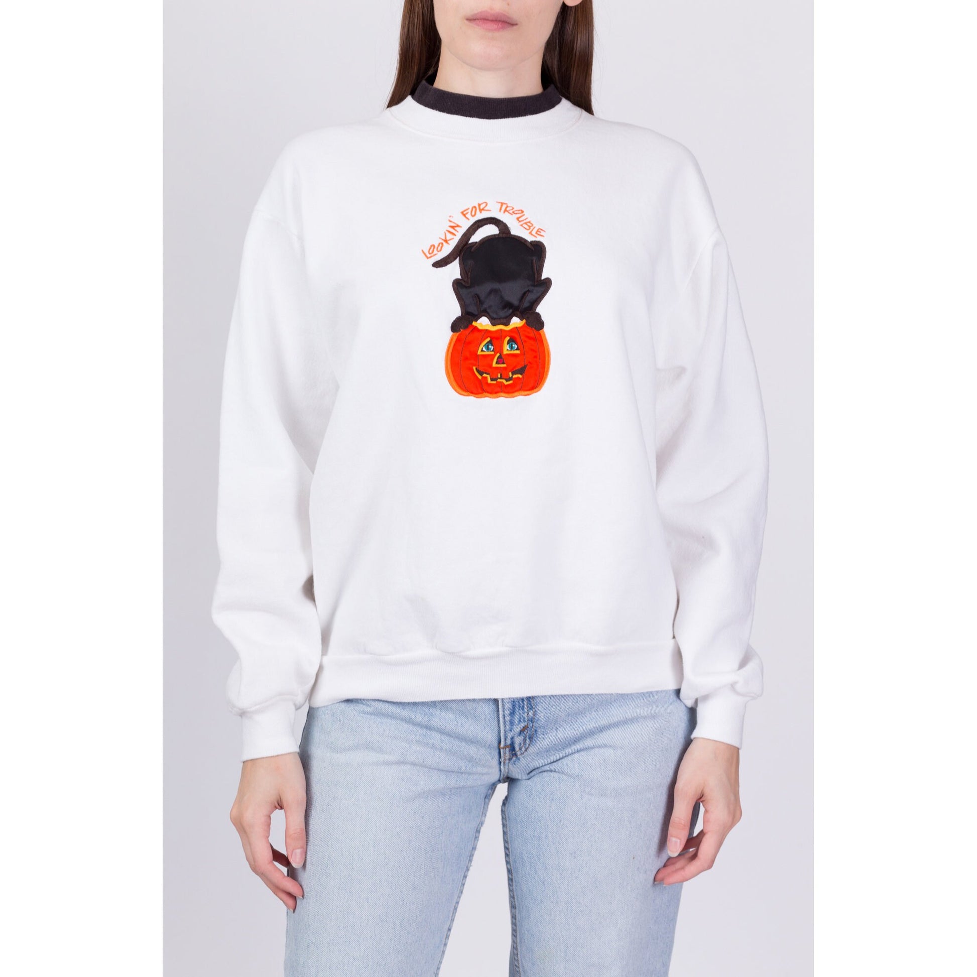 90s Halloween Cat Sweatshirt - Medium 