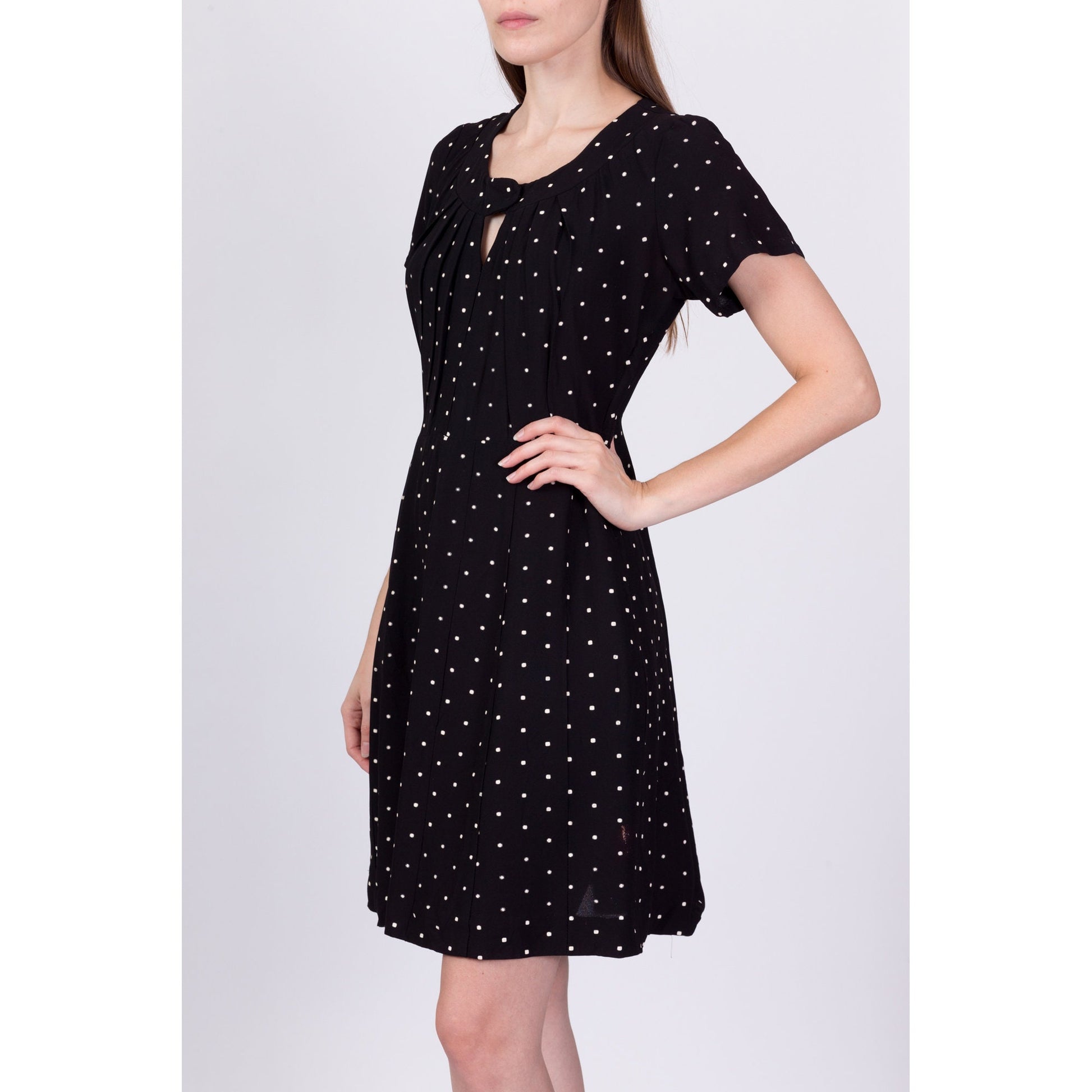 1940s Black Polka Dot Mini Dress - Medium 