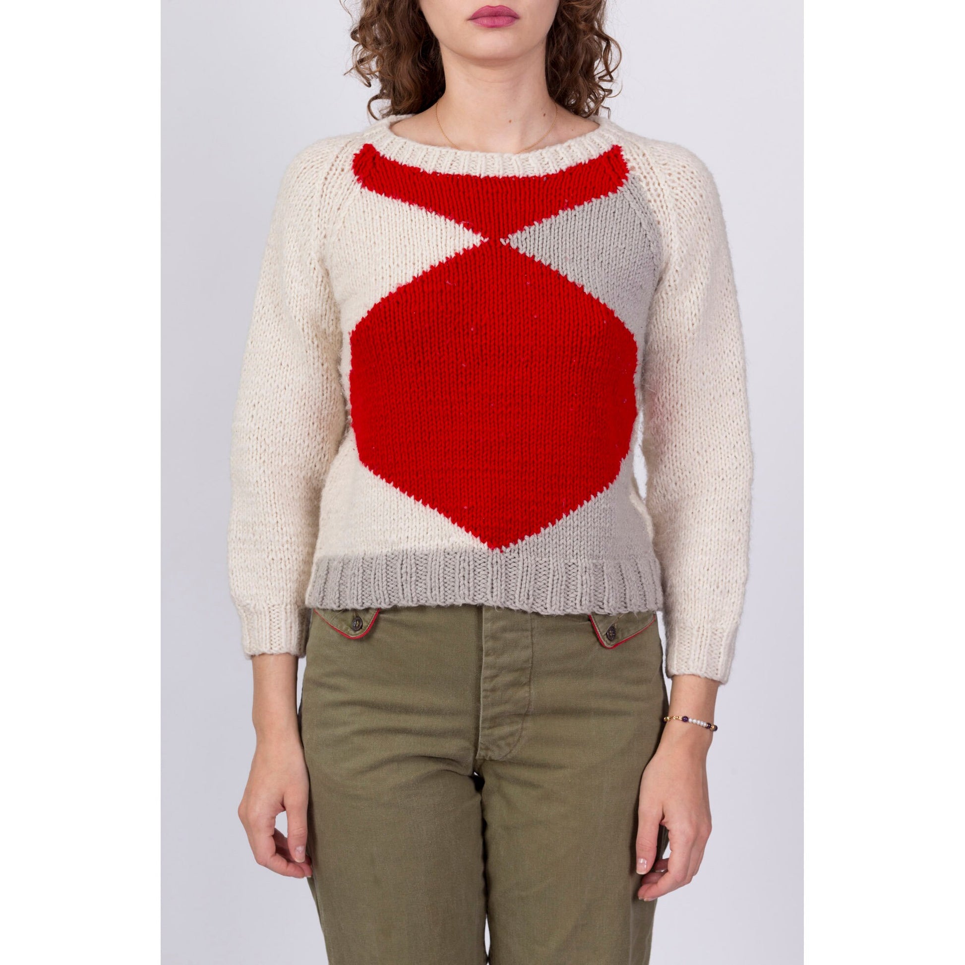 80s Argyle Cropped Sweater - Petite Small 
