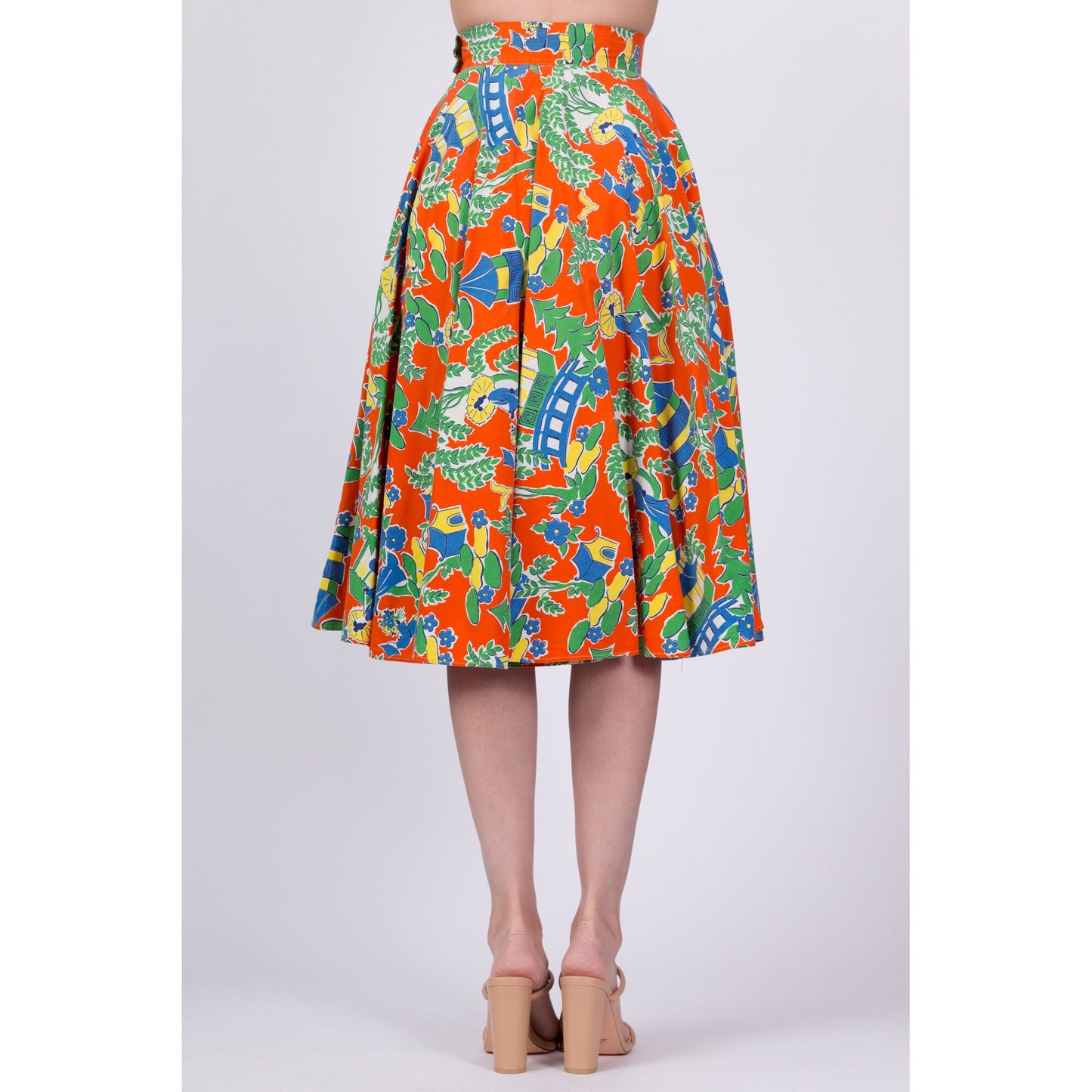 60s Chinese Novelty Print Skirt - Extra Small, 23.5" 