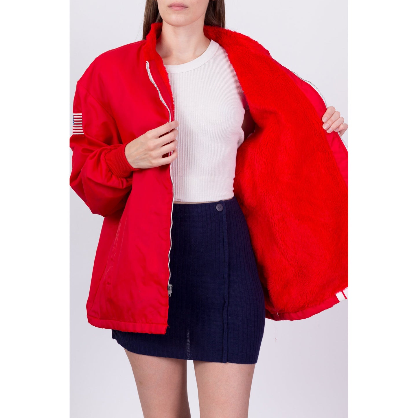 70s Volunteer Fire Department Red Striped Racing Jacket - Men's XL 