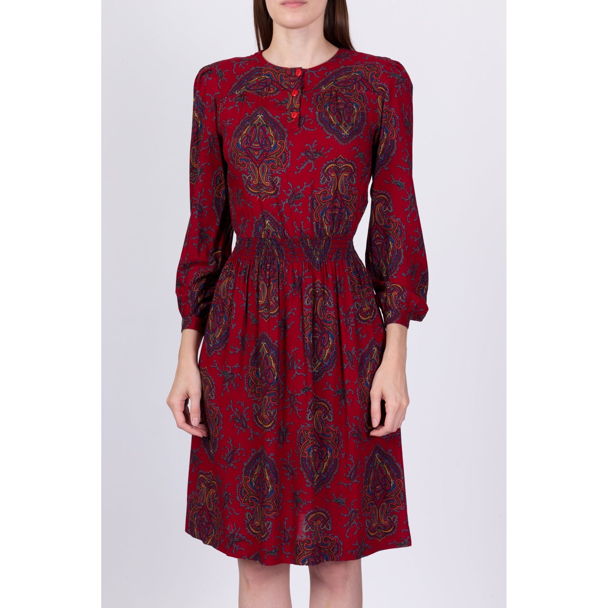 80s Grunge Red Paisley Dress - Extra Small 