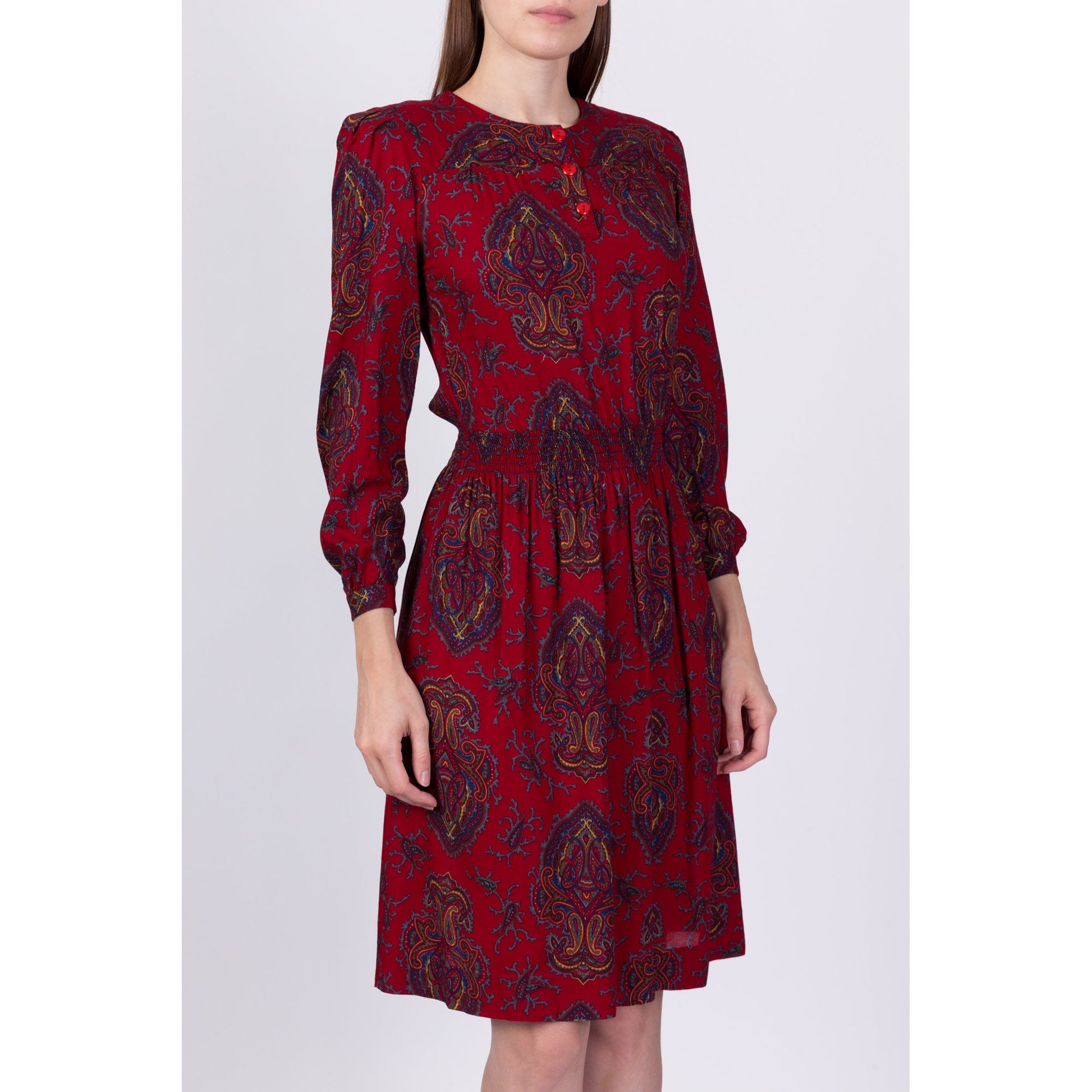 80s Grunge Red Paisley Dress - Extra Small 
