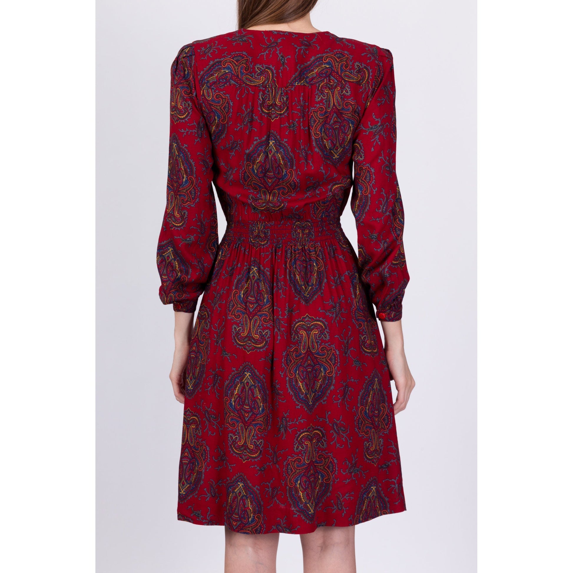 80s Grunge Red Paisley Dress - Extra Small 