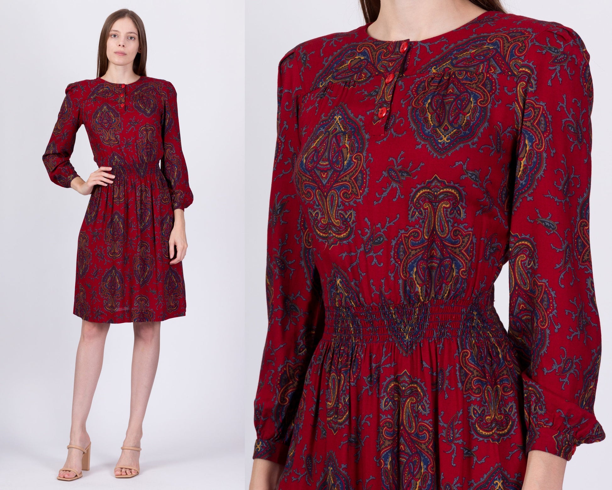 80s Grunge Red Paisley Dress - Extra Small 